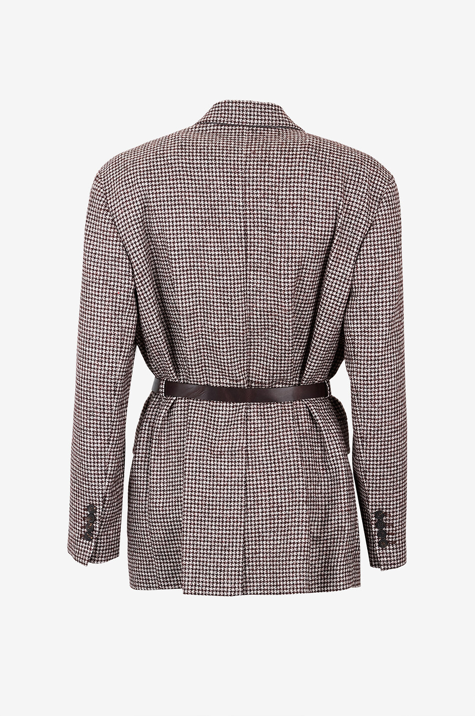 BRUNELLO CUCINELLI Blazer pied-de-poule en laine et alpaga avec ceinture Femme MARRON 2