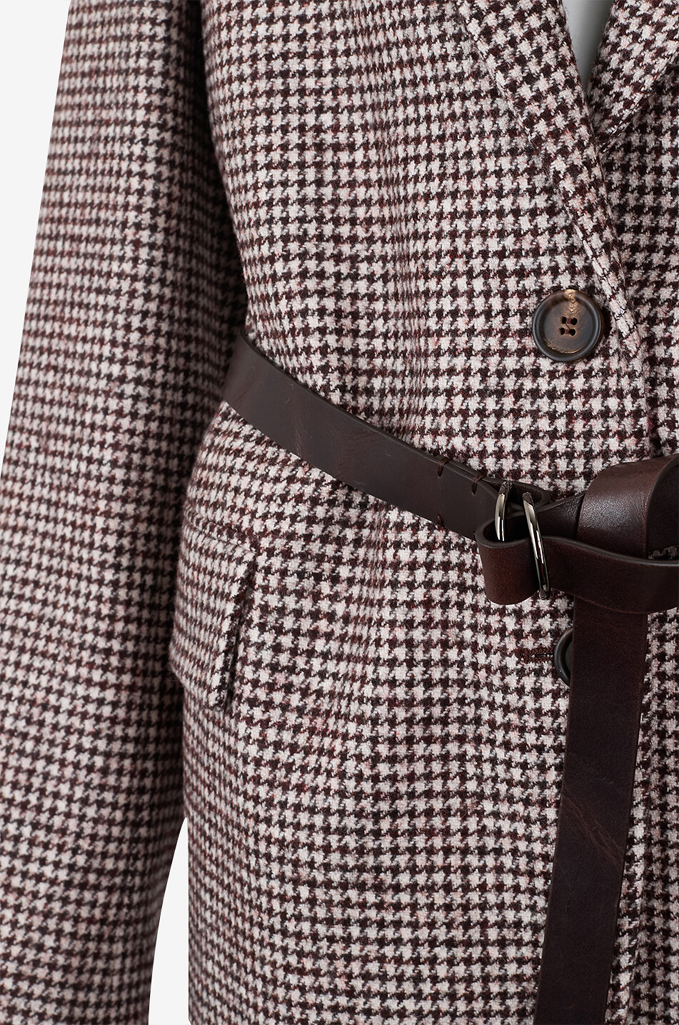 BRUNELLO CUCINELLI Blazer pied-de-poule en laine et alpaga avec ceinture Femme MARRON 3