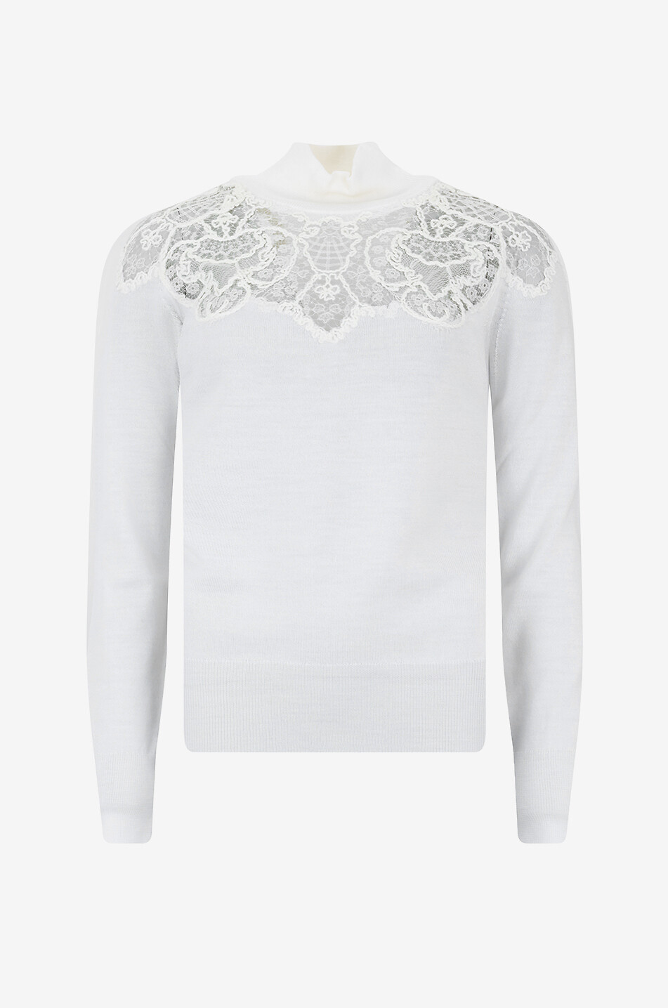 ERMANNO SCERVINO Pull fin à col montant en laine à empiècement dentelle Femme BLANC CASSE 1
