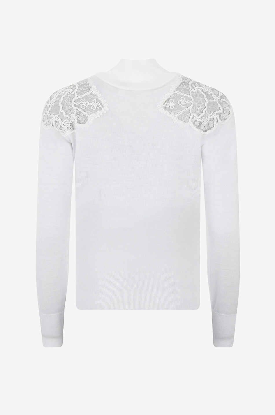 ERMANNO SCERVINO Pull fin à col montant en laine à empiècement dentelle Femme BLANC CASSE 2