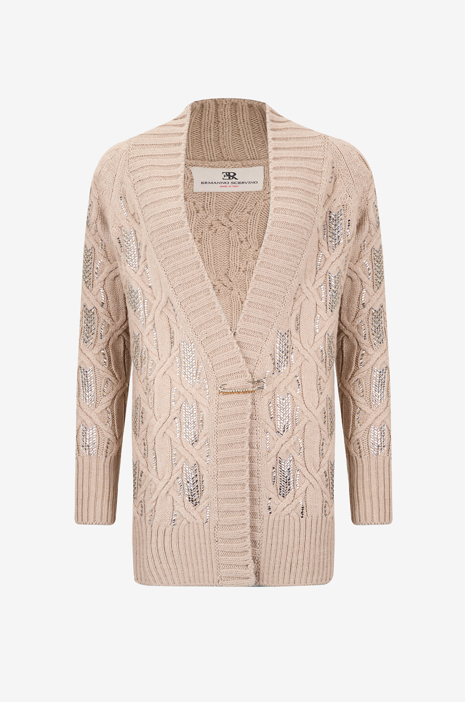 Crystal-embellished oversize cashmere cable-knit cardigan