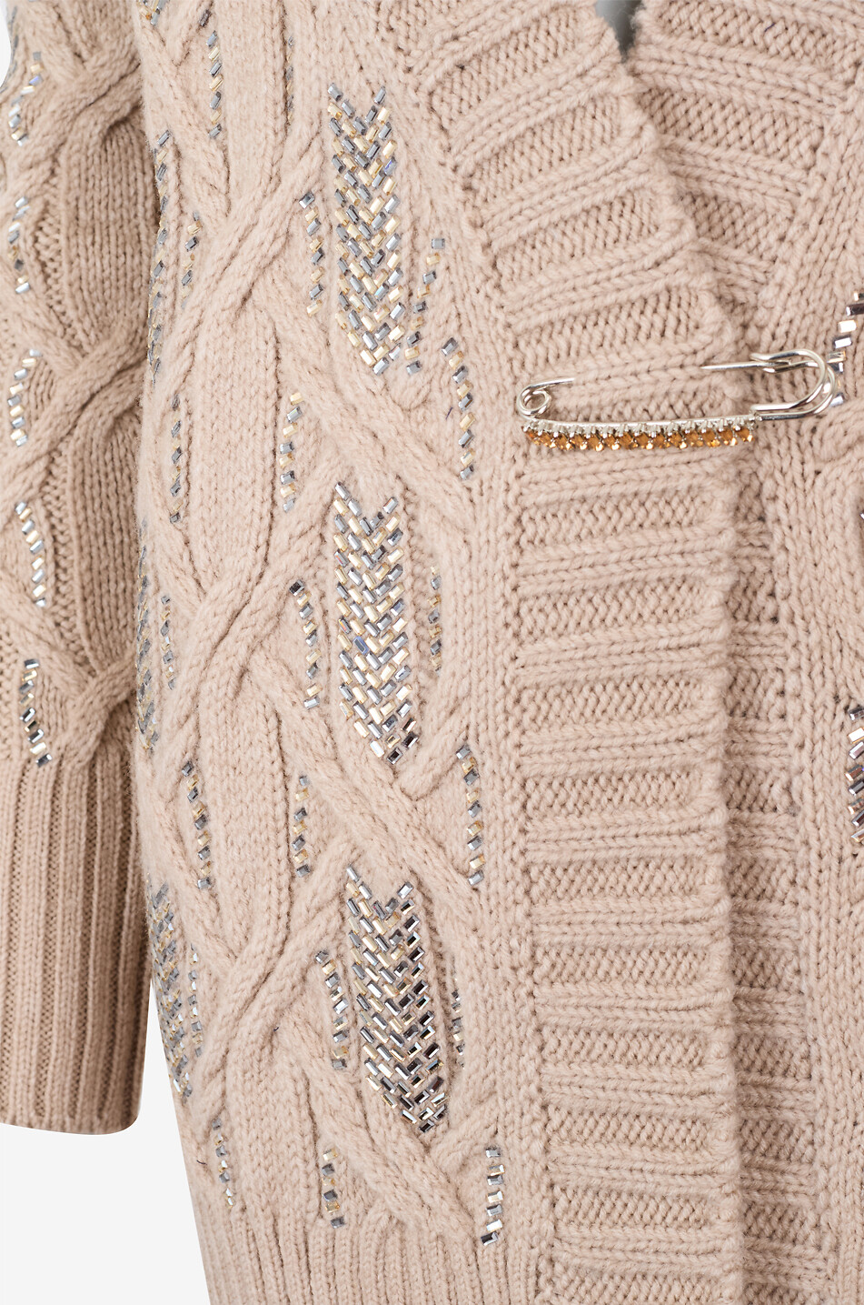 ERMANNO SCERVINO Crystal-embellished oversize cashmere cable-knit cardigan Women BROWN 3