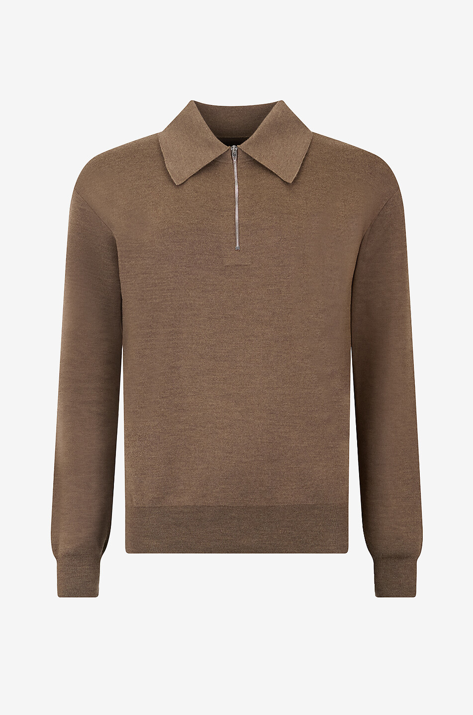 Zip fine-gauge knit merino wool polo shirt