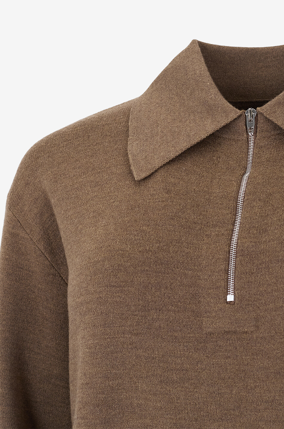 PHOEBE PHILO Zip fine-gauge knit merino wool polo shirt Women BROWN 3