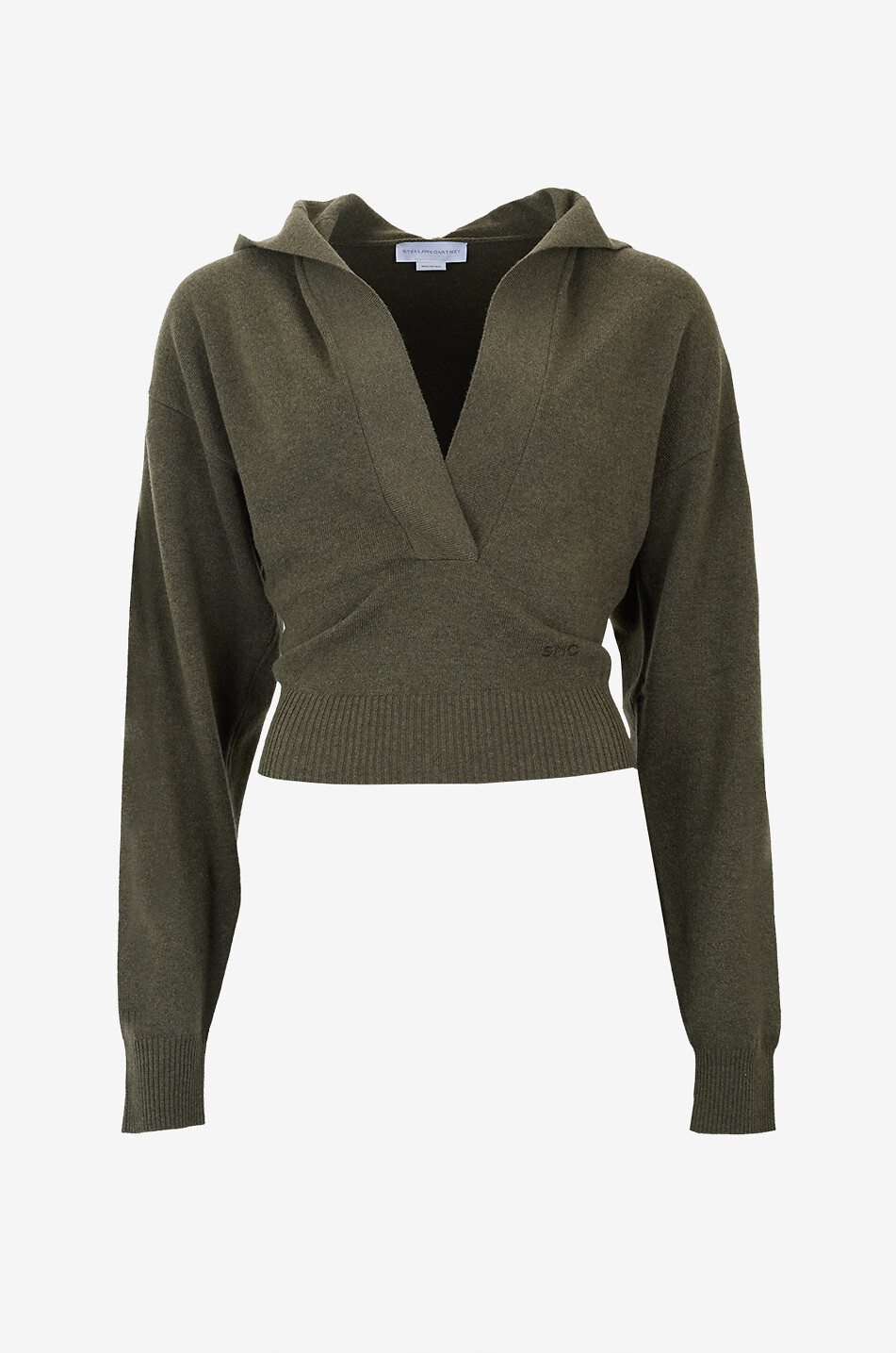 STELLA McCARTNEY Pull raccourci à capuche et col plongeant en laine Femme KAKI 1