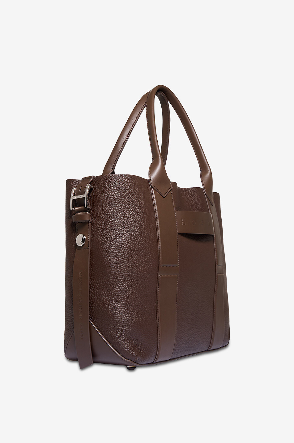 HOGAN Shopping Hogan Script Medium grained leather tote bag Women DARK BROWN 2