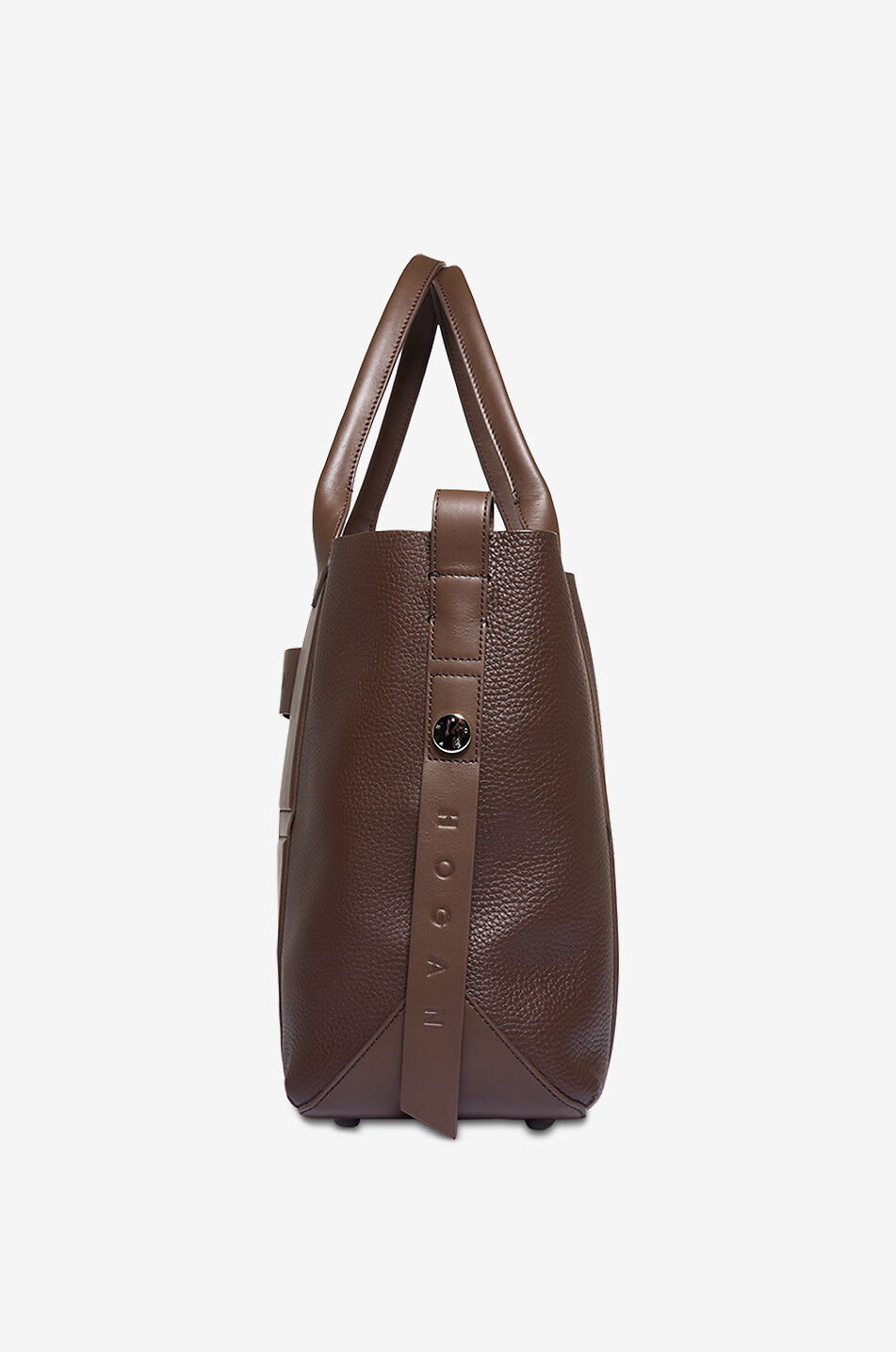 HOGAN Shopping Hogan Script Medium grained leather tote bag Women DARK BROWN 4