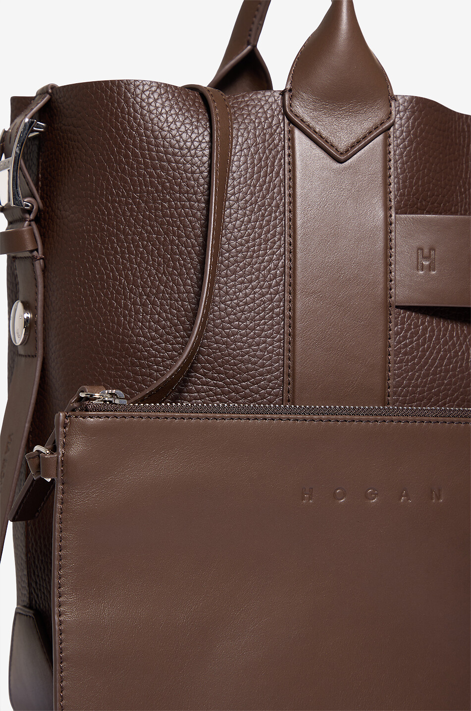 HOGAN Shopping Hogan Script Medium grained leather tote bag Women DARK BROWN 5