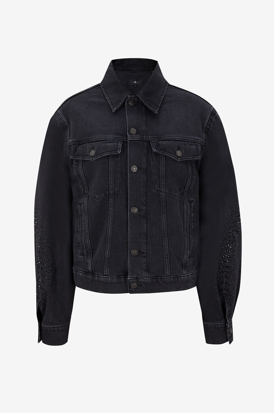 7 FOR ALL MANKIND Cropped denim jacket with shirt collar Women BLACK 1