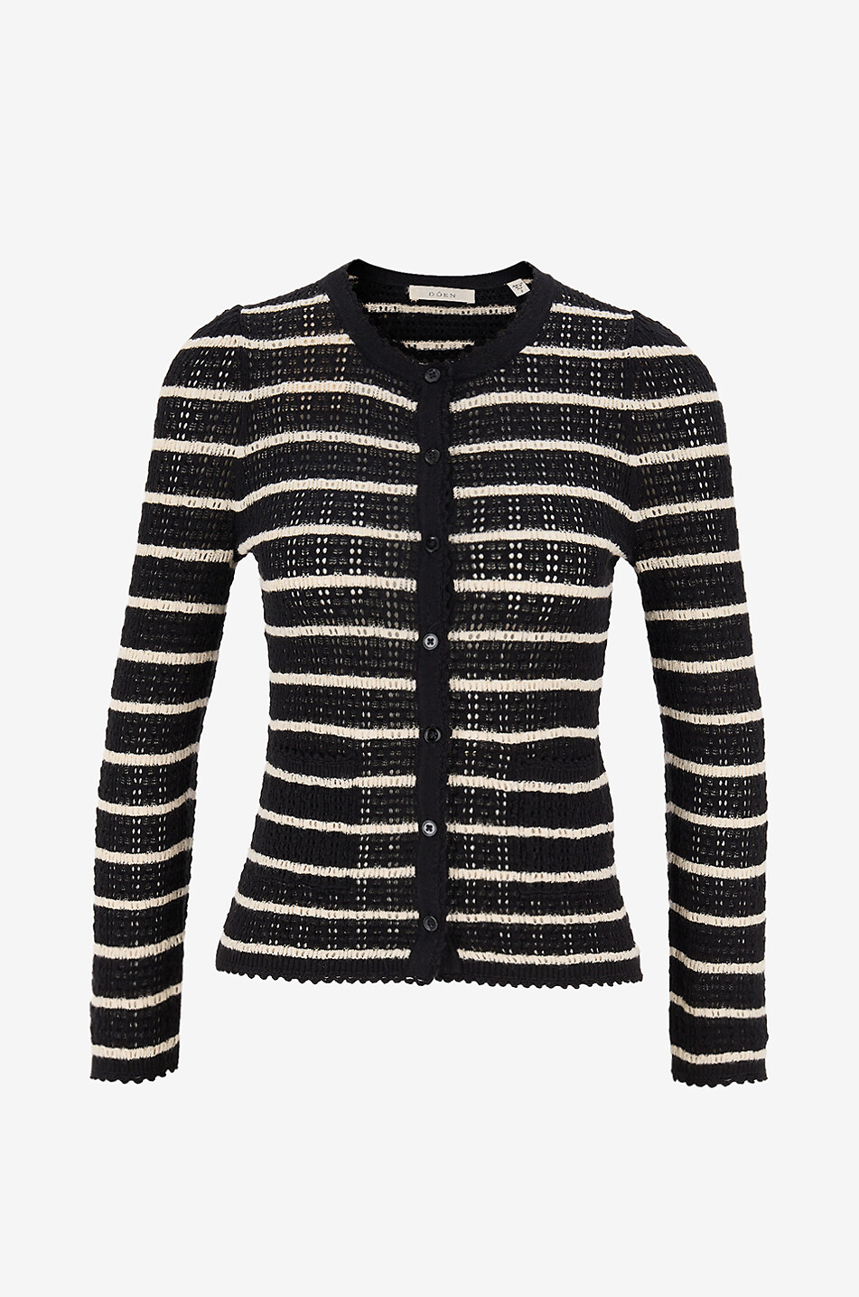 DÔEN Therese striped crochet round-neck cardigan Women BLACK 1