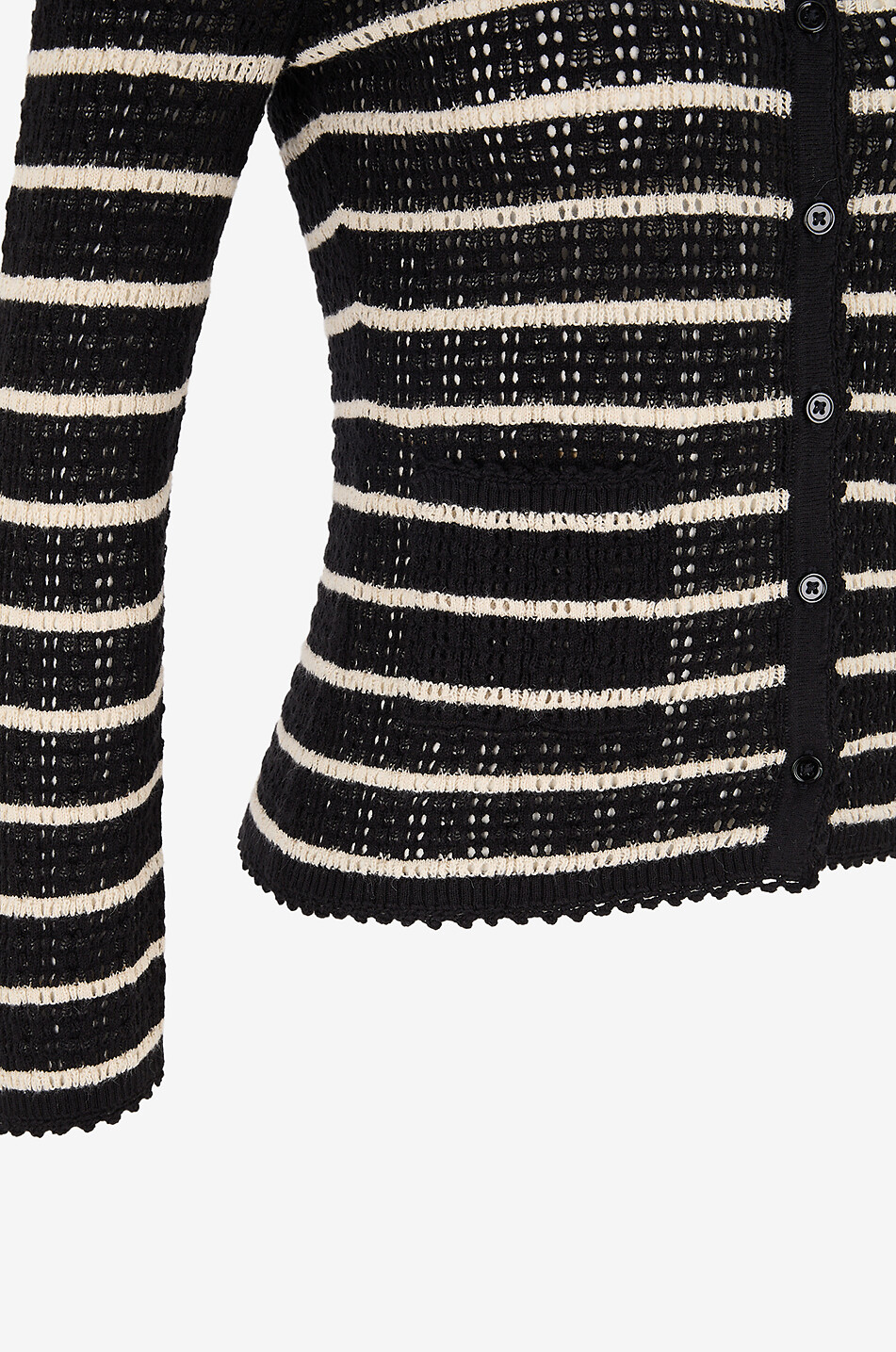DÔEN Therese striped crochet round-neck cardigan Women BLACK 3