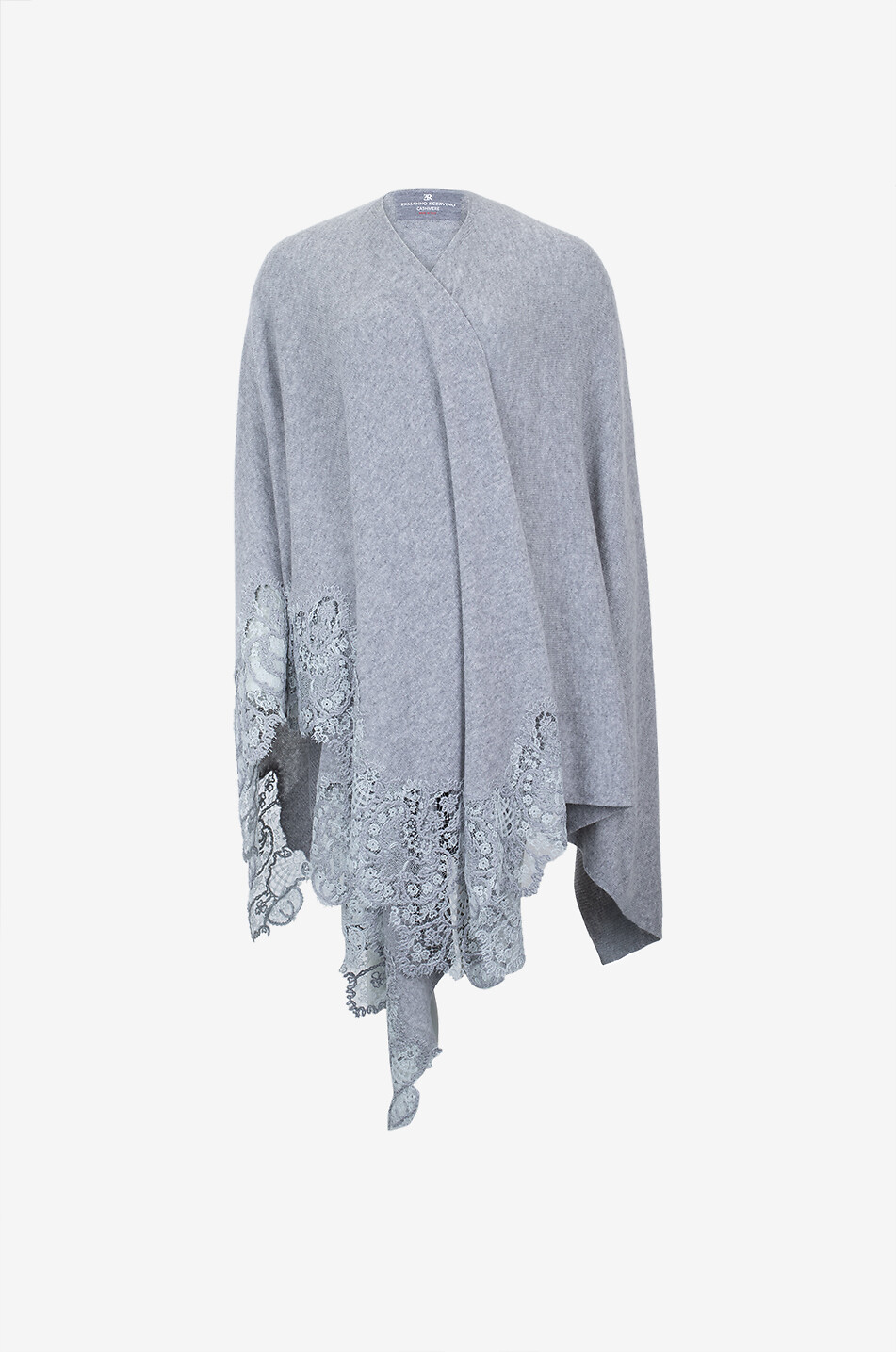 Cashmere knit cape with lace trim - ERMANNO SCERVINO - GREY - Bongénie
