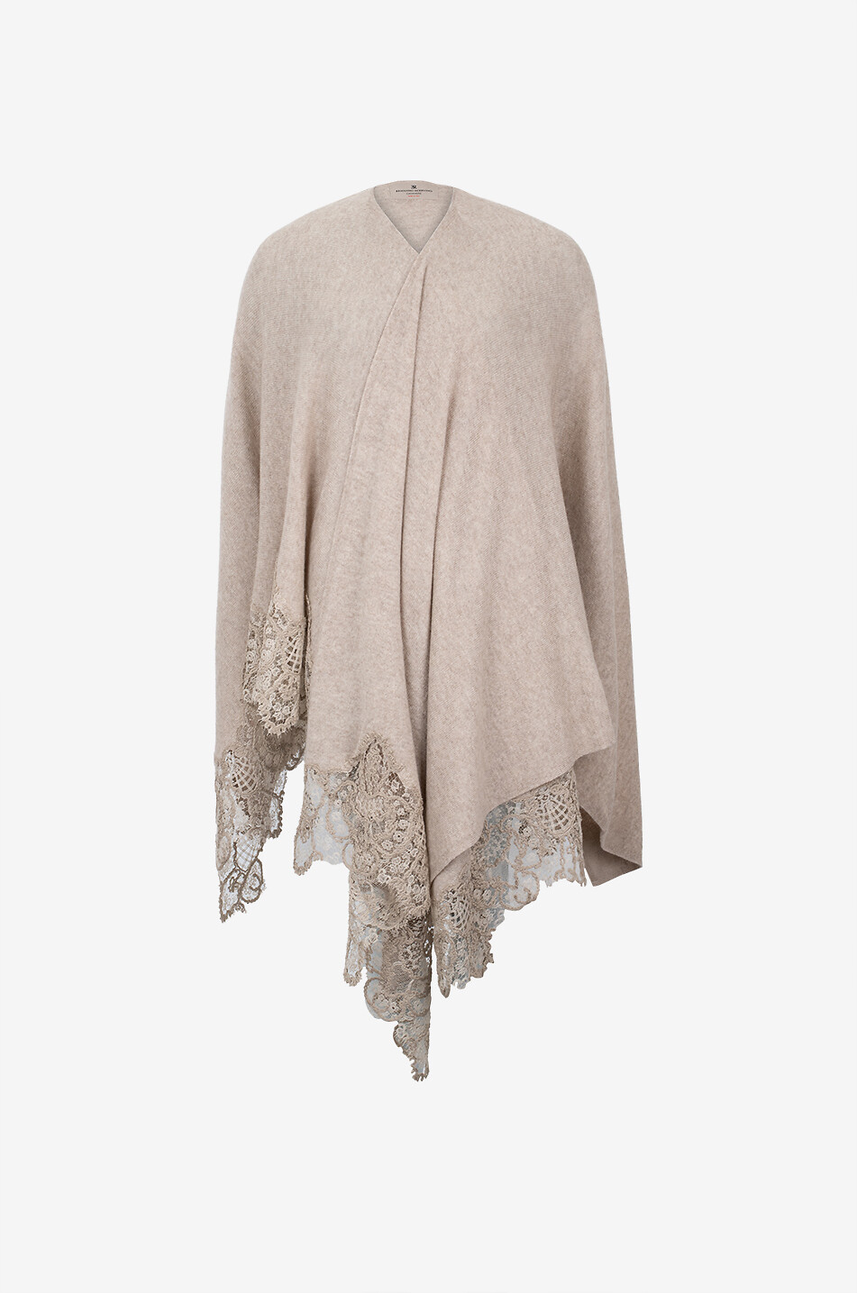 ERMANNO SCERVINO Cashmere knit cape with lace trim Women BROWN 1