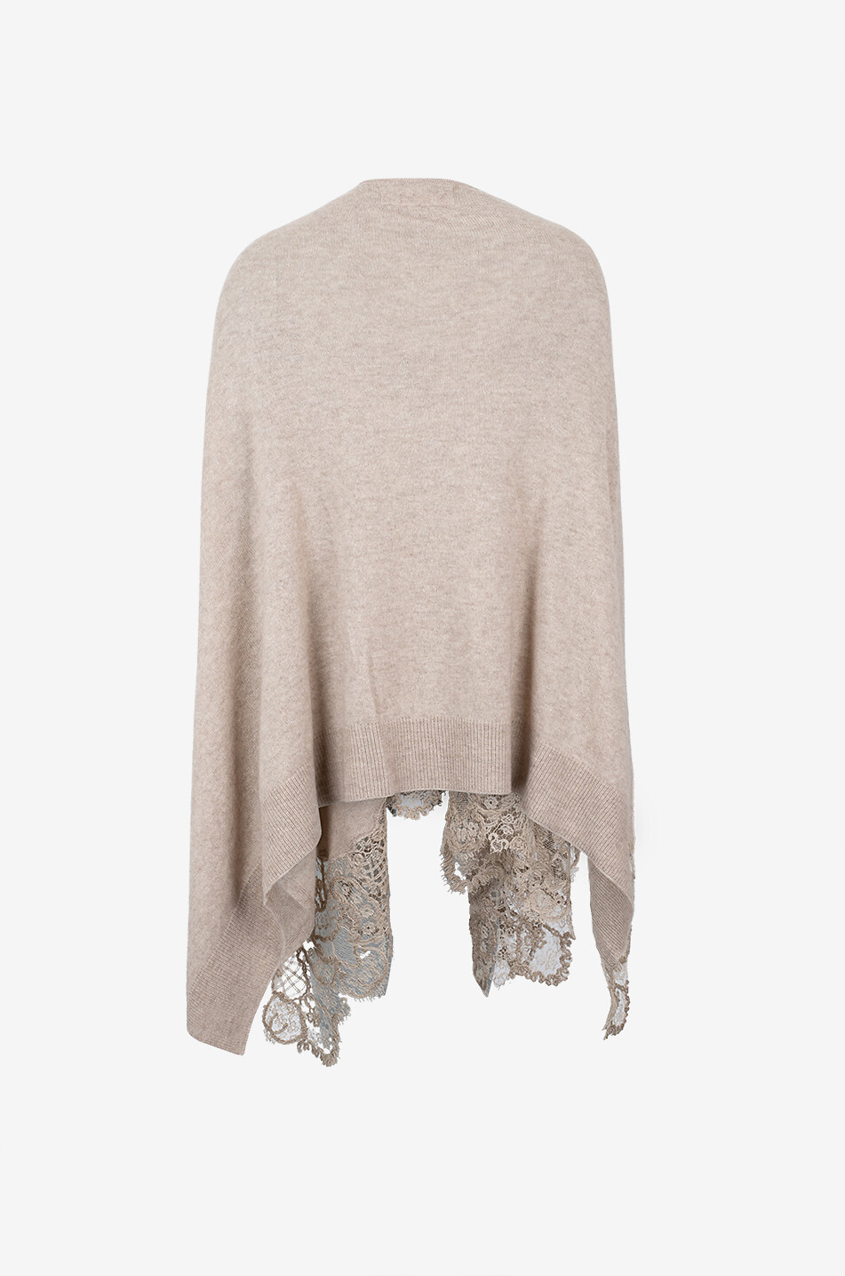 ERMANNO SCERVINO Cashmere knit cape with lace trim Women BROWN 2