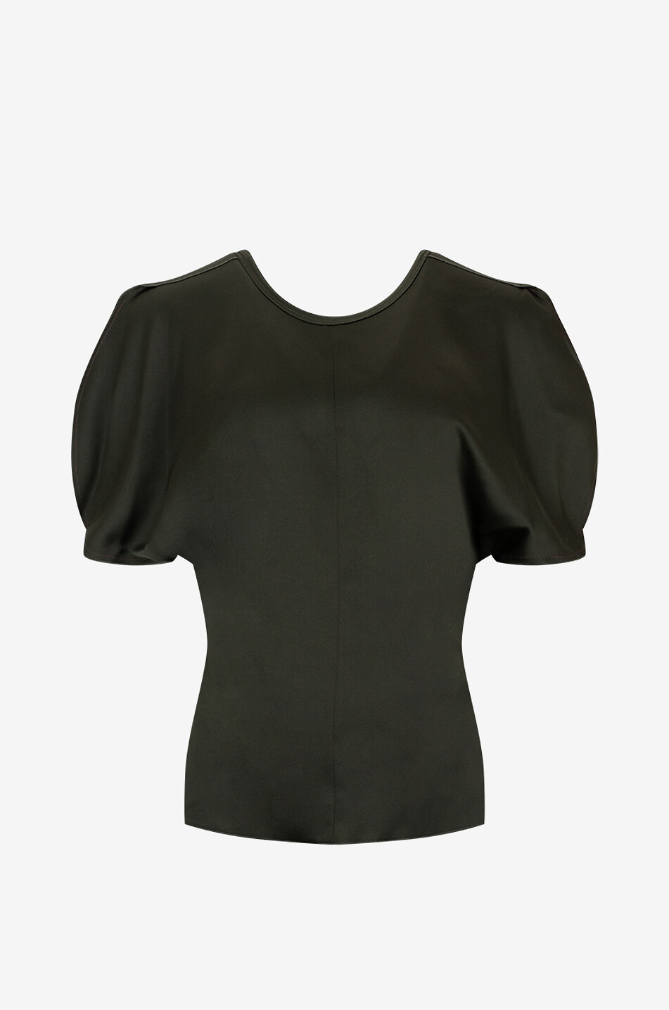 Top en satin à col V dans le dos Draped Sleeve Dark Olive
