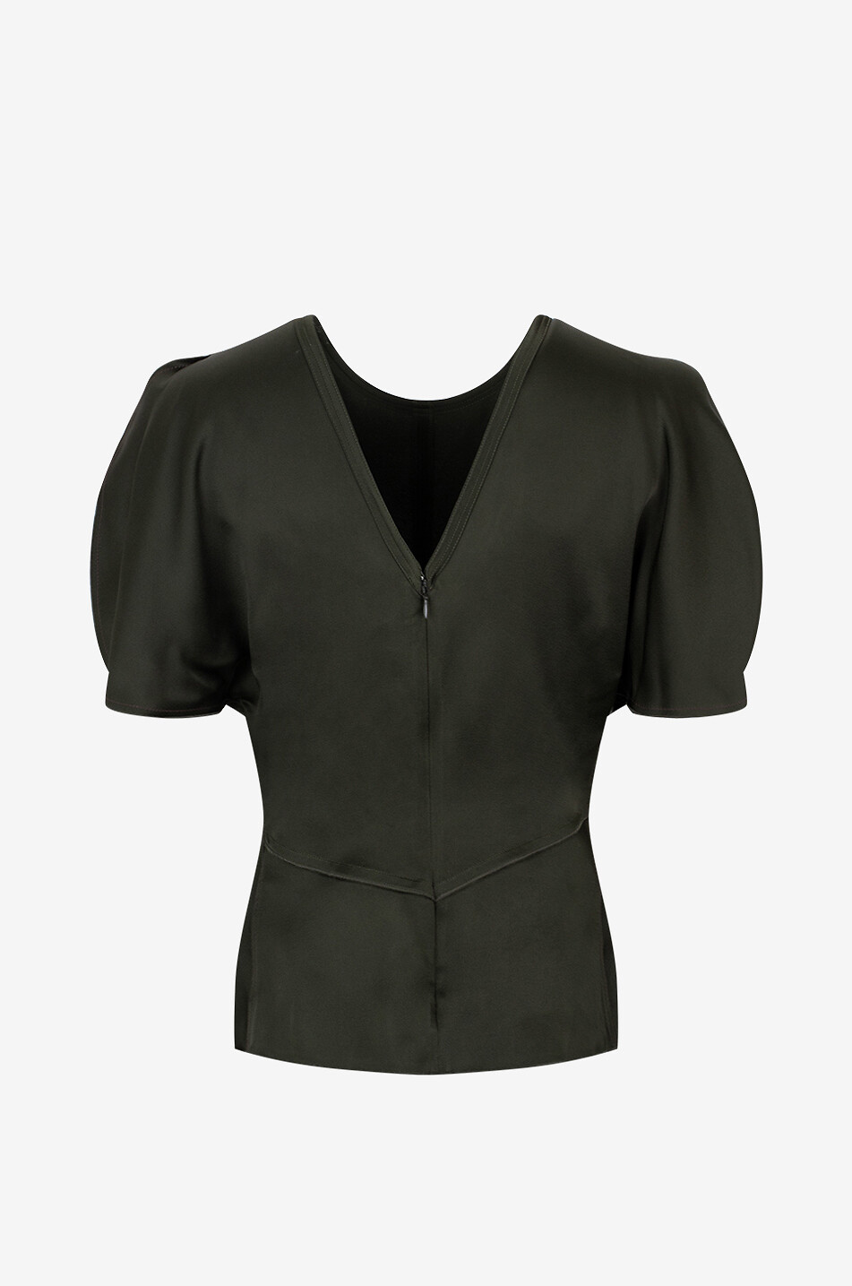 VICTORIA BECKHAM Top en satin à col V dans le dos Draped Sleeve Dark Olive Femme VERT FONCÉ 2