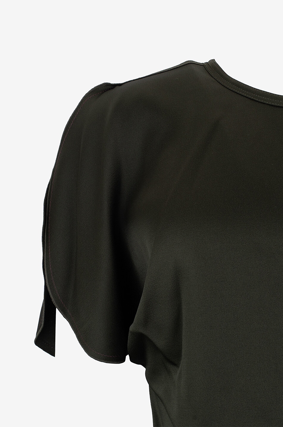 VICTORIA BECKHAM Top en satin à col V dans le dos Draped Sleeve Dark Olive Femme VERT FONCÉ 3