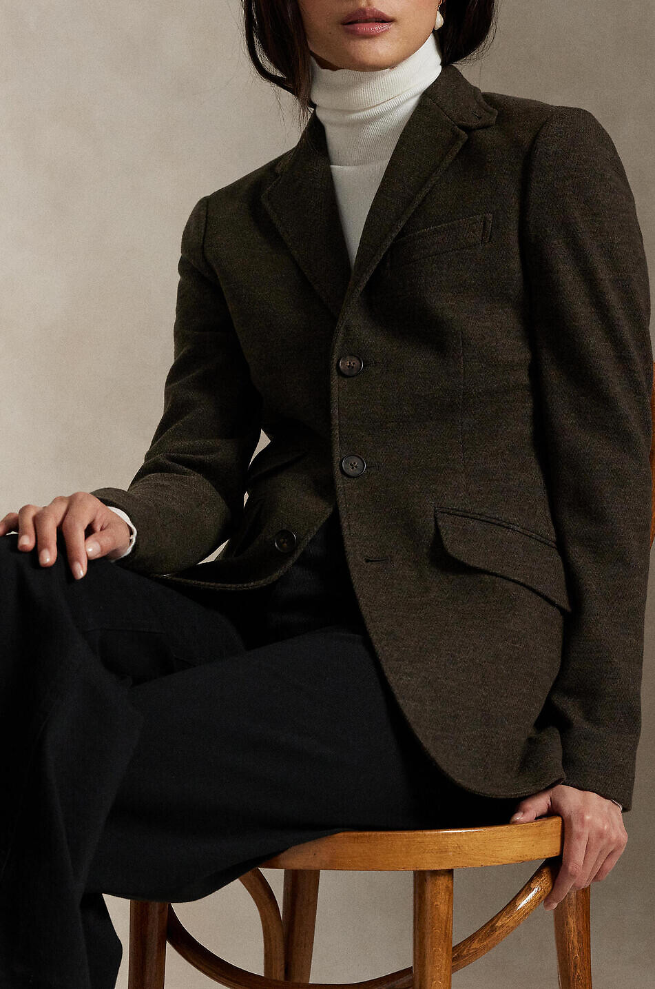 POLO RALPH LAUREN Single-breasted herringbone jacquard blazer Women BROWN 2