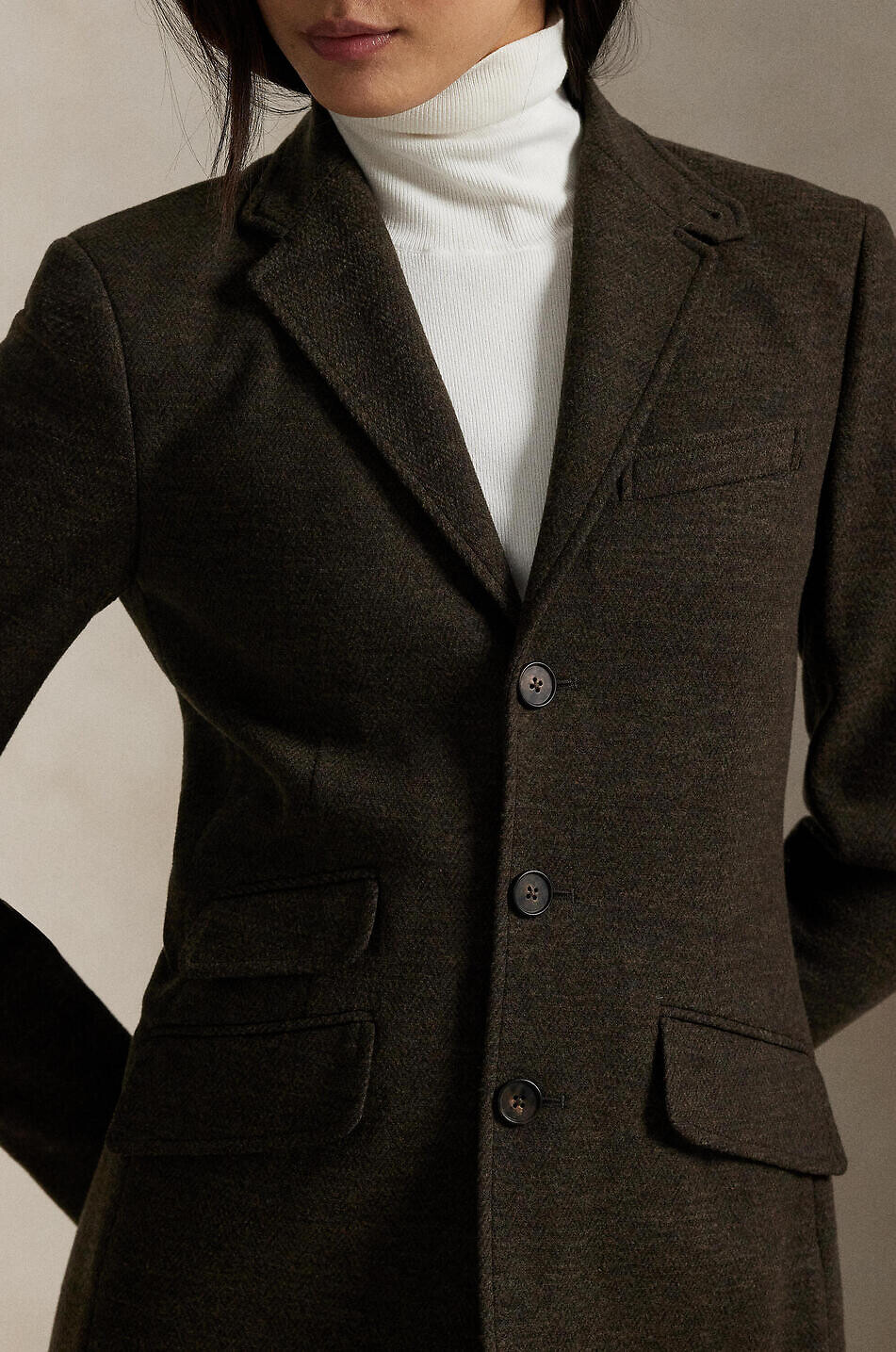 POLO RALPH LAUREN Single-breasted herringbone jacquard blazer Women BROWN 3