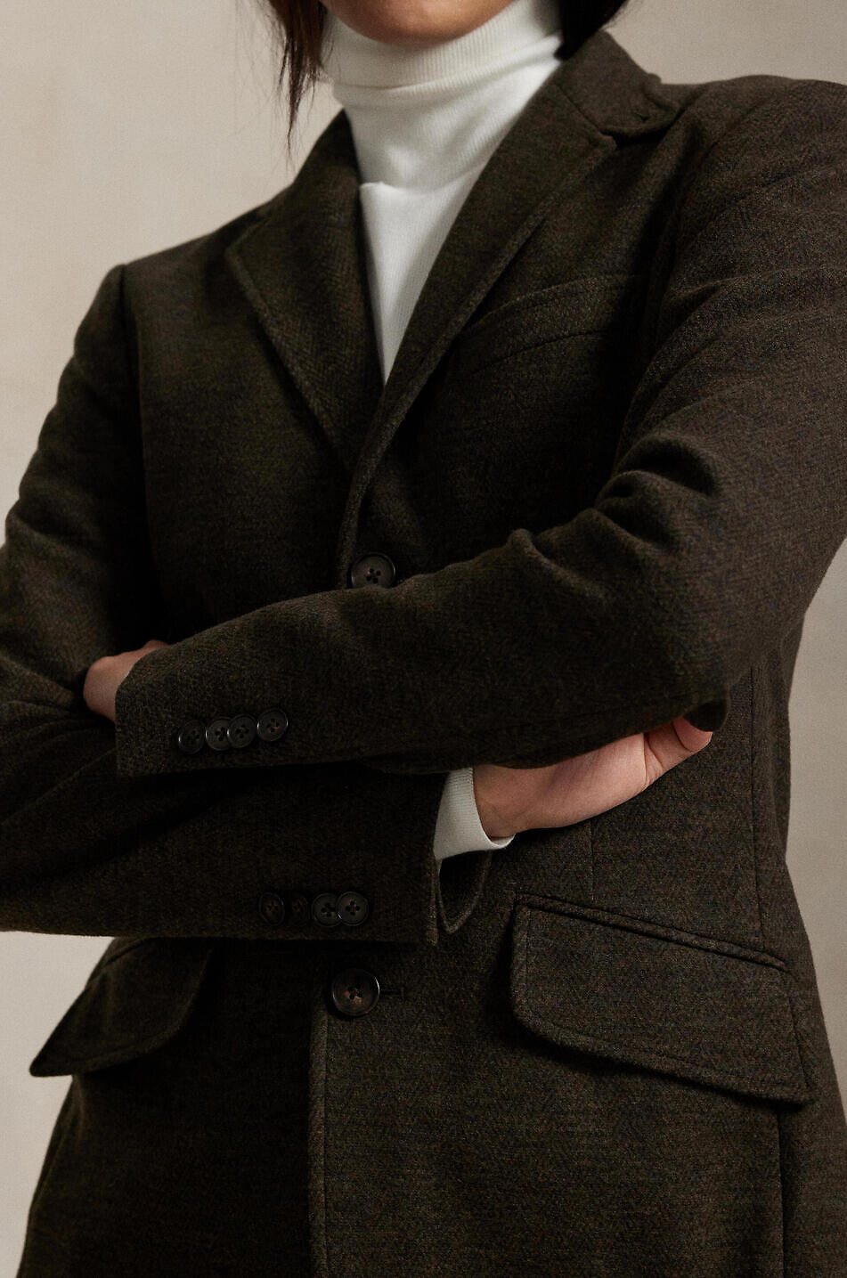 POLO RALPH LAUREN Single-breasted herringbone jacquard blazer Women BROWN 4