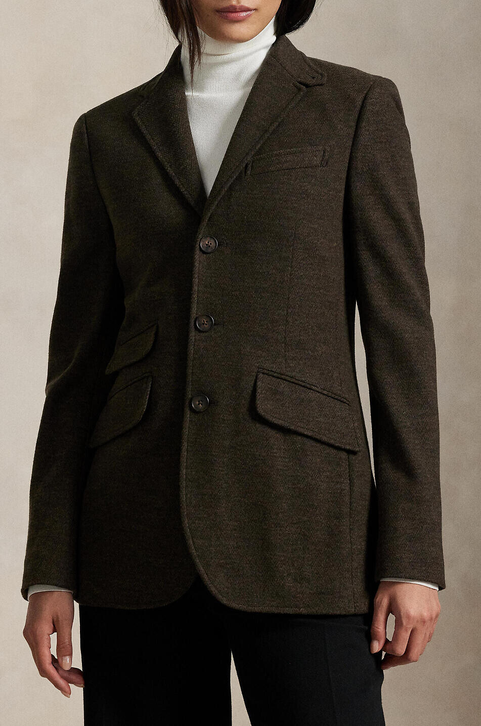 POLO RALPH LAUREN Single-breasted herringbone jacquard blazer Women BROWN 5