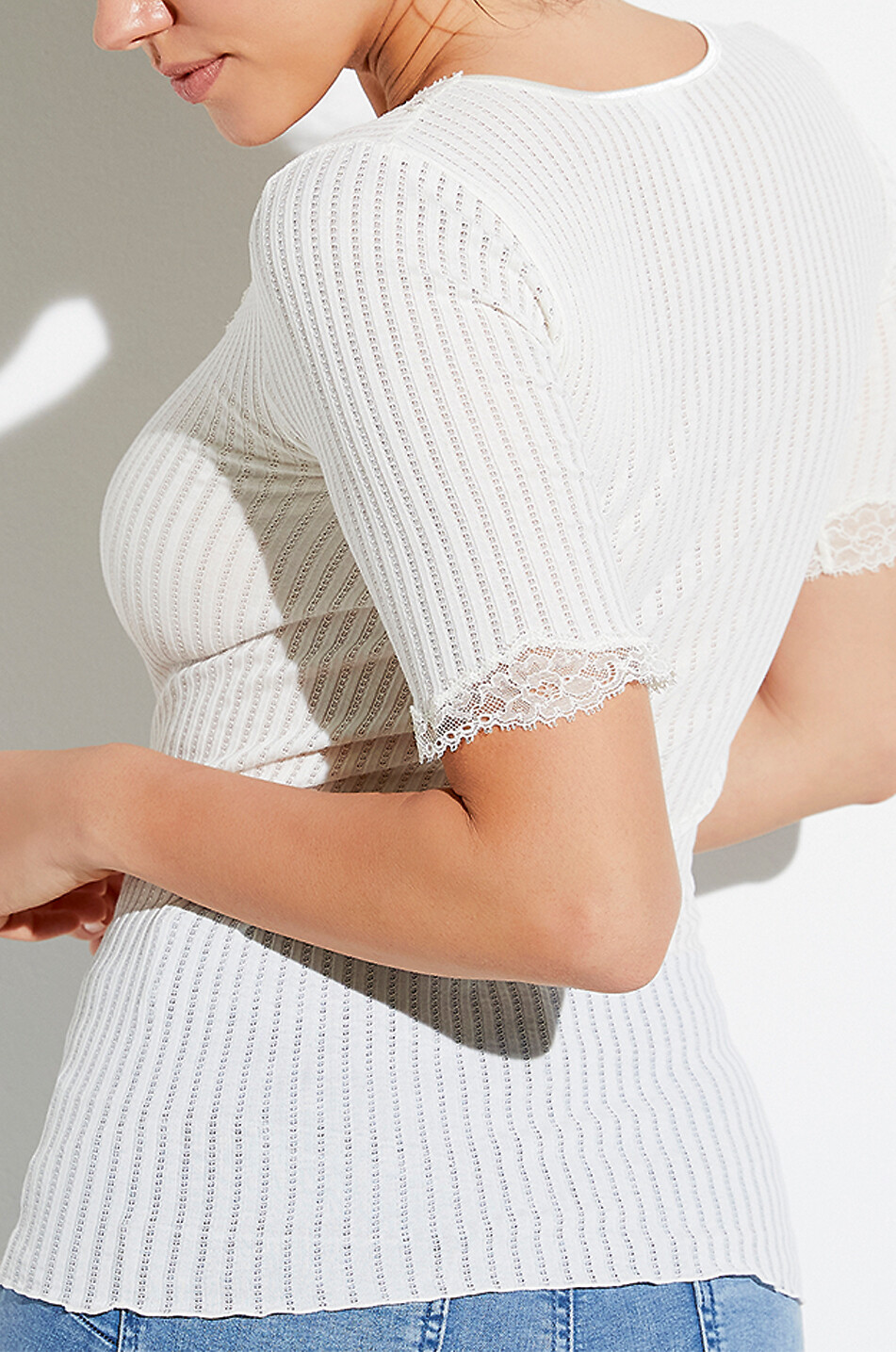 ZIMMERLI T-shirt à col rond orné de dentelle Maude Privé Femme Beige clair 3