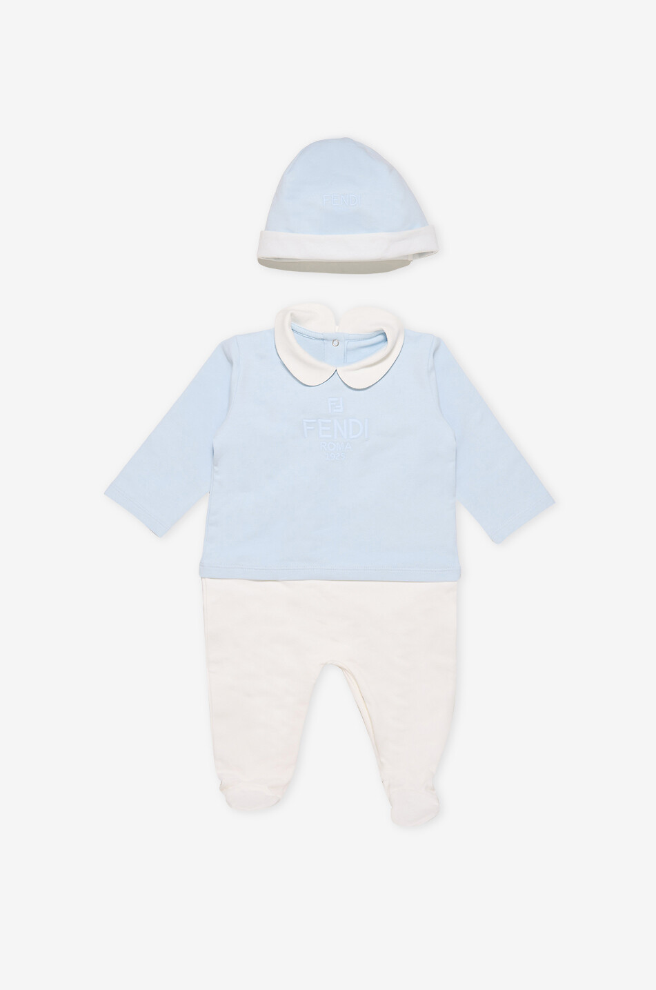 Coffret cadeau trois pièces en jersey bébé FENDI ROMA 1925