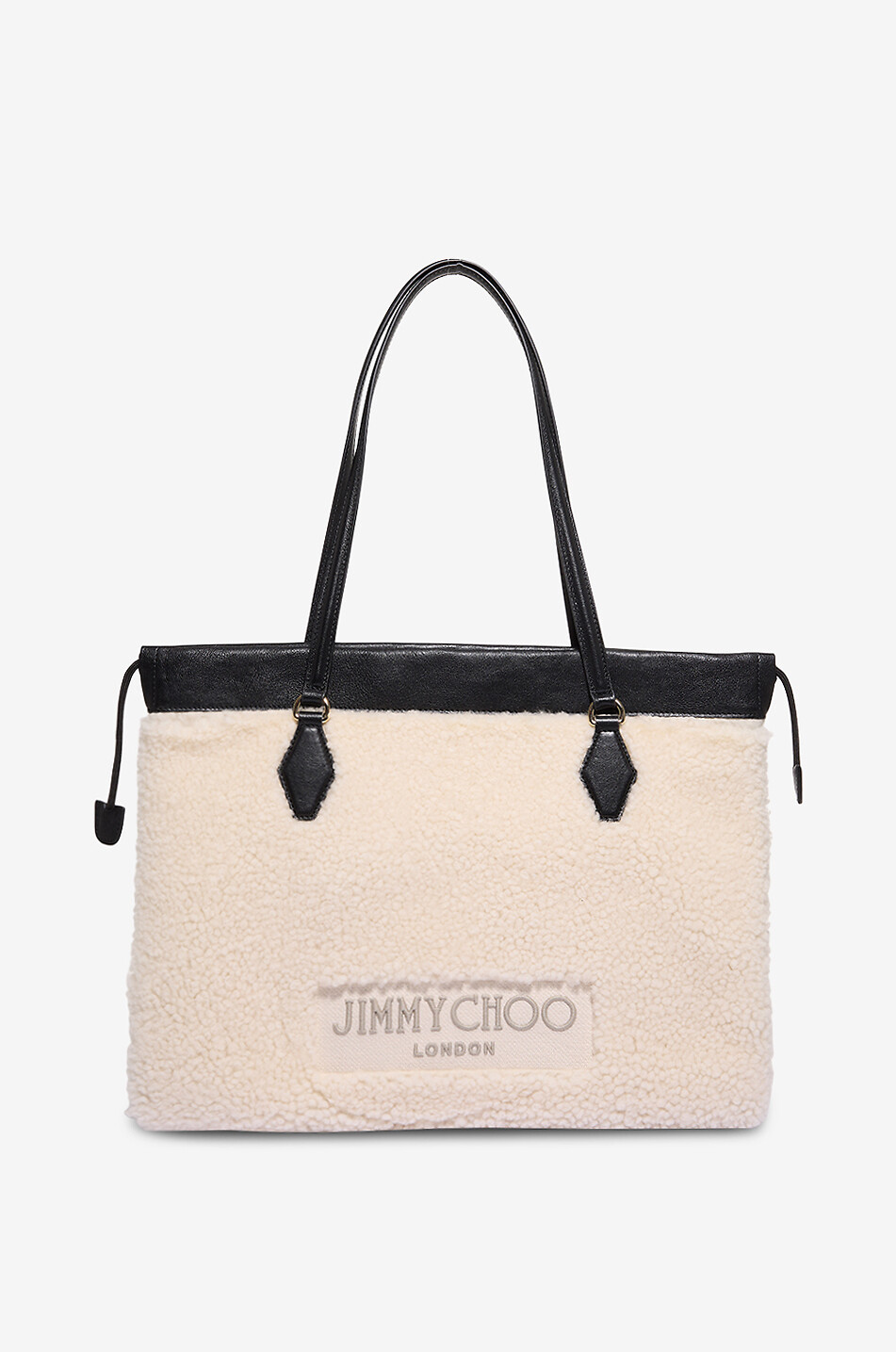 Drawstring Medium shearling and leather tote bag