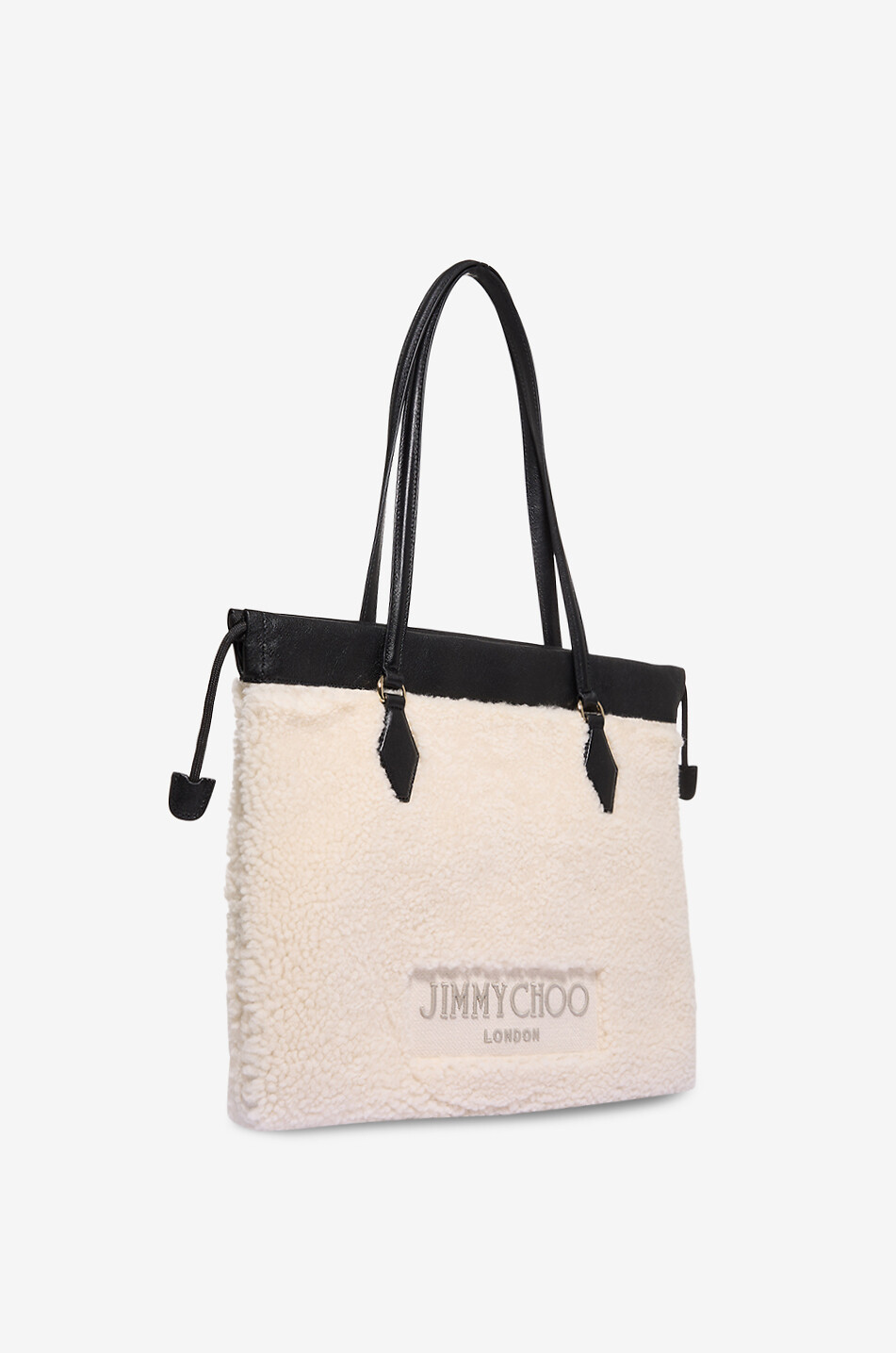 JIMMY CHOO Drawstring Medium shearling and leather tote bag Women EGGSHELL 2
