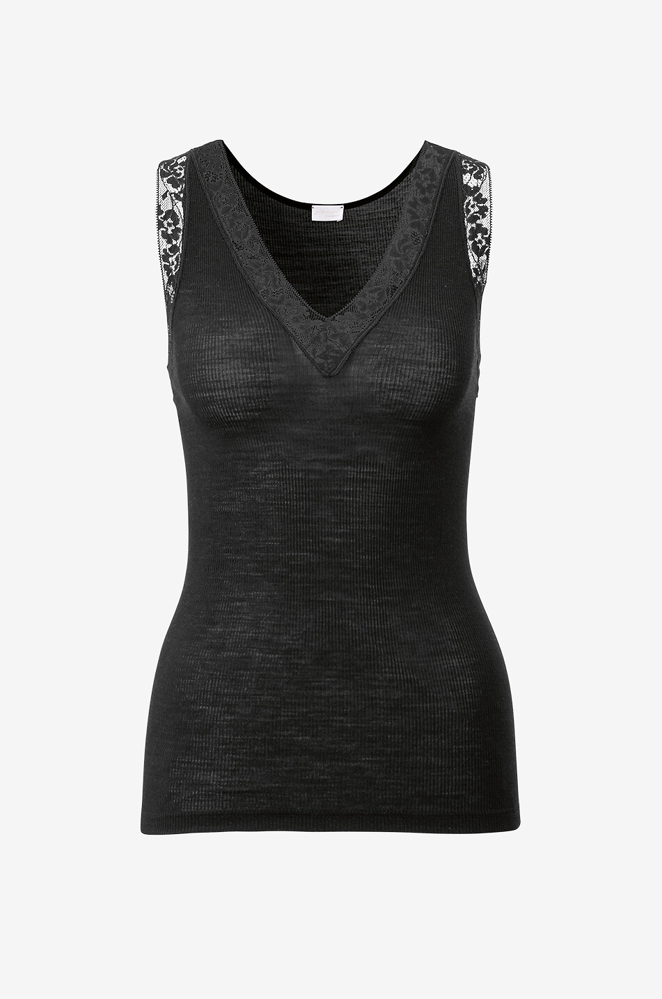 ZIMMERLI Wool & Silk jersey and lace tanktop Women BLACK 1