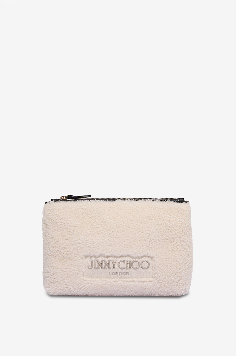 JIMMY CHOO Pochette en peau lainée brodée logo Zip Top Femme BLANC CASSE 1