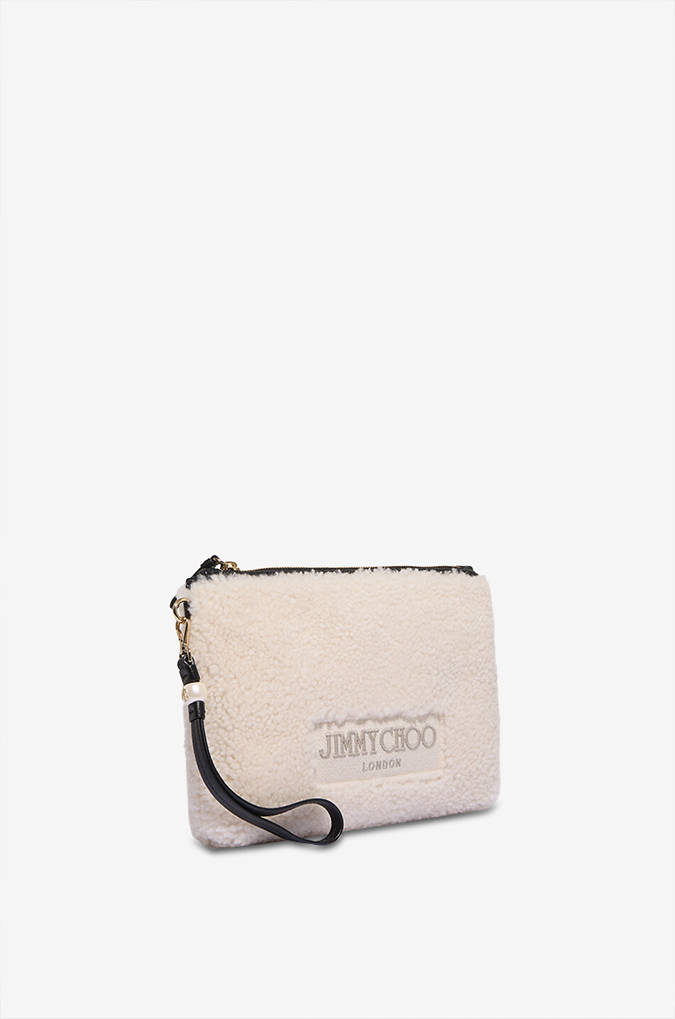 JIMMY CHOO Pochette en peau lainée brodée logo Zip Top Femme BLANC CASSE 2