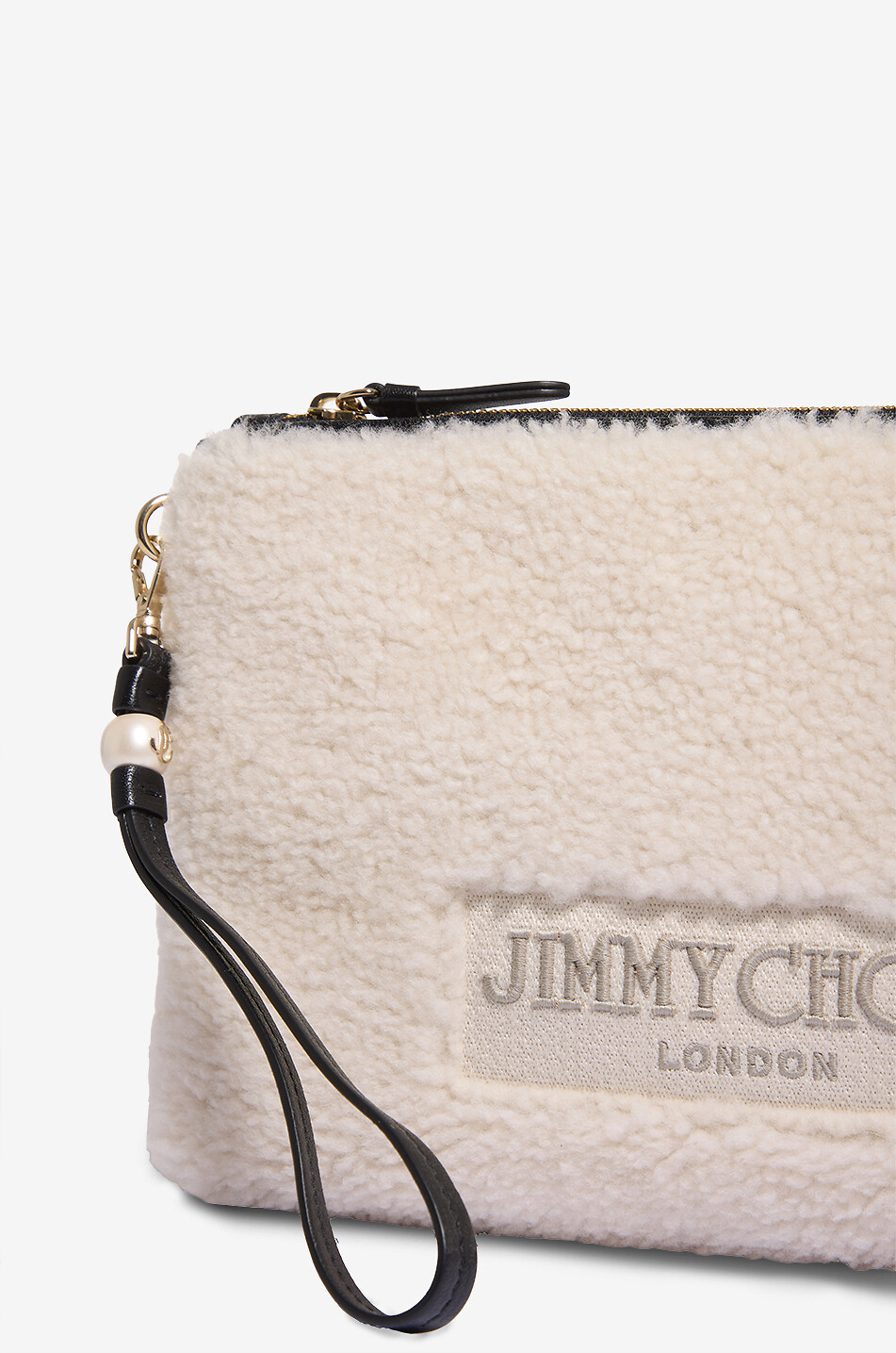 JIMMY CHOO Pochette en peau lainée brodée logo Zip Top Femme BLANC CASSE 5