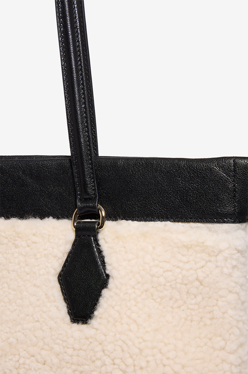 JIMMY CHOO Drawstring Medium shearling and leather tote bag Women EGGSHELL 5