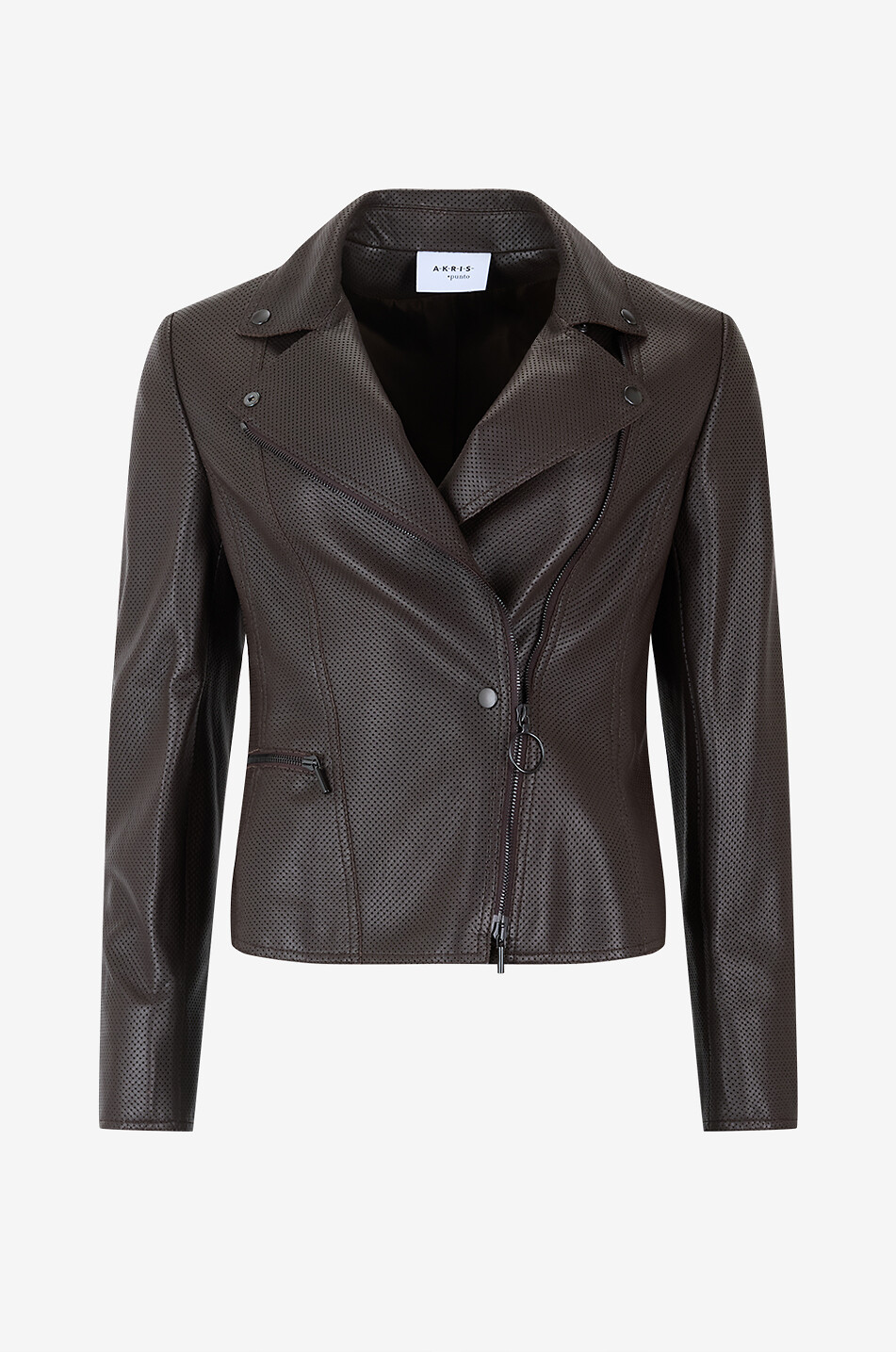Veste courte en cuir à col revers