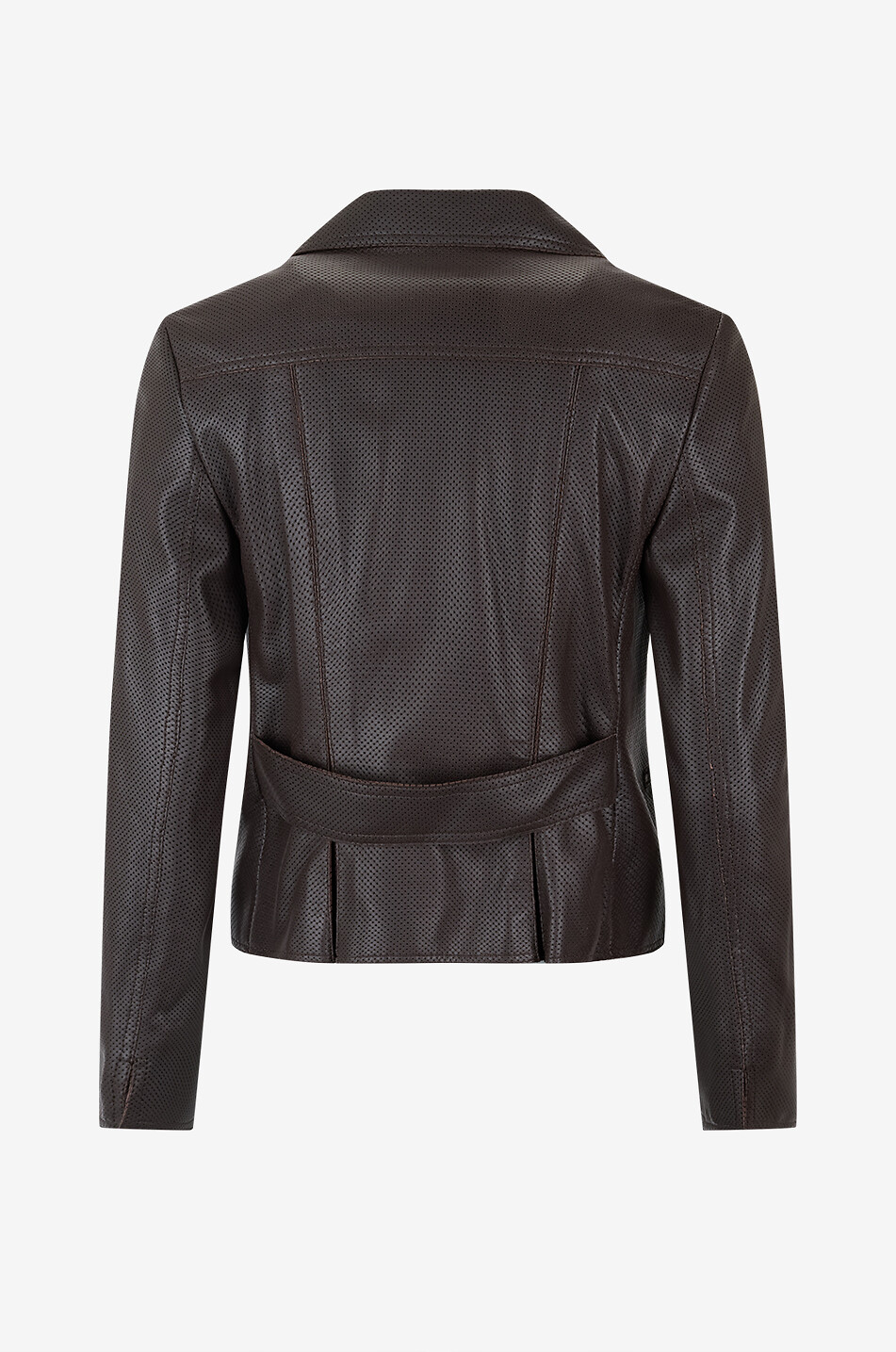 Short leather jacket with lapel collar AKRIS PUNTO DARK BROWN