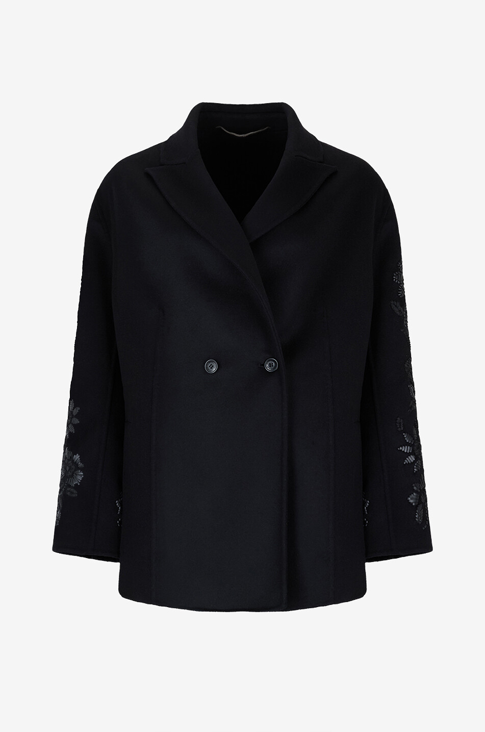 Manteau court oversize en laine et cuir