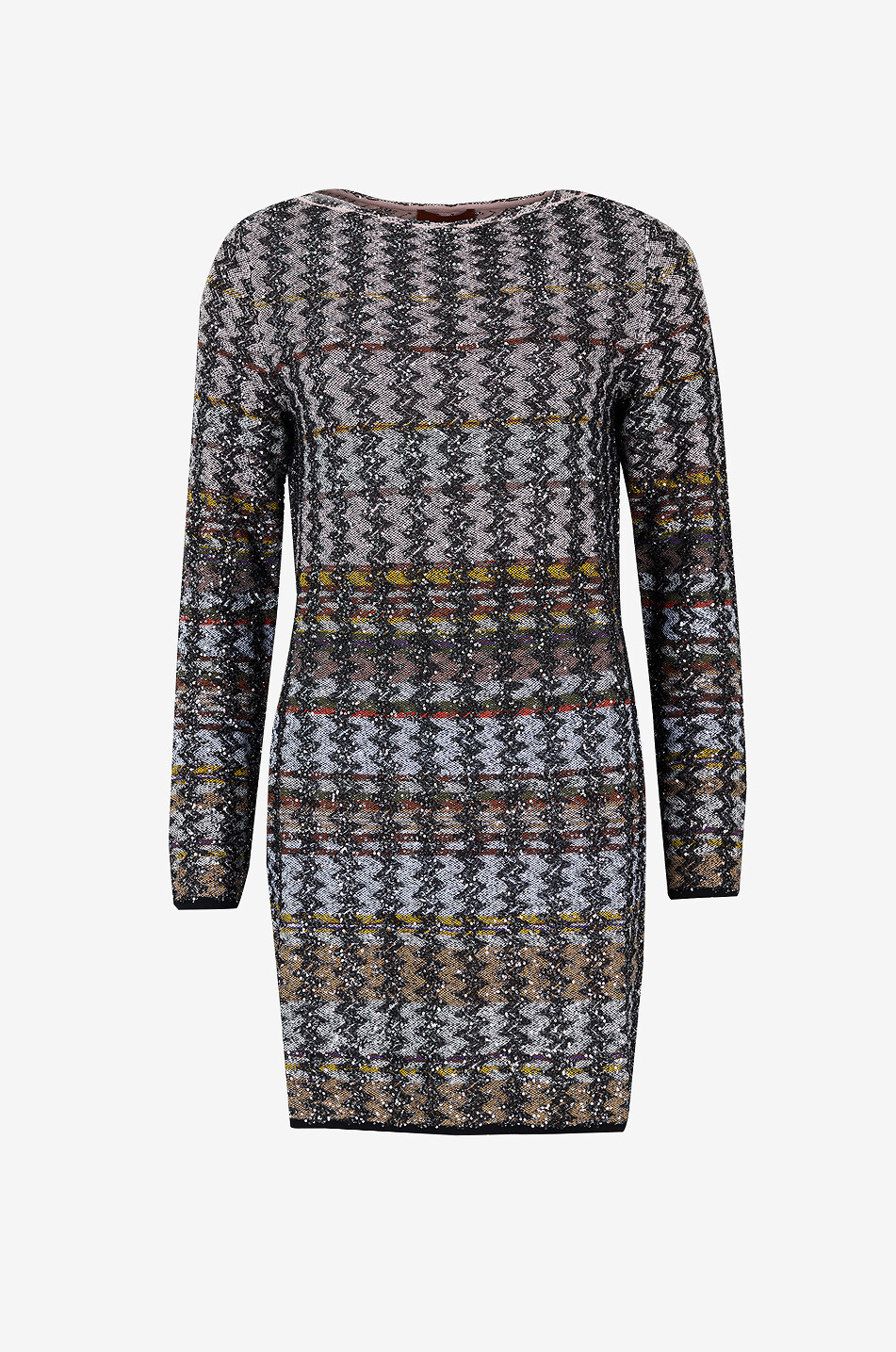 Herringbone and stripe knit glittering mini dress