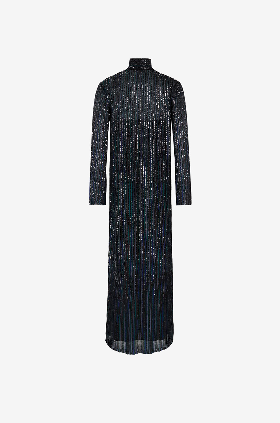 Robe longue en maille transparente ornée de lurex et sequins