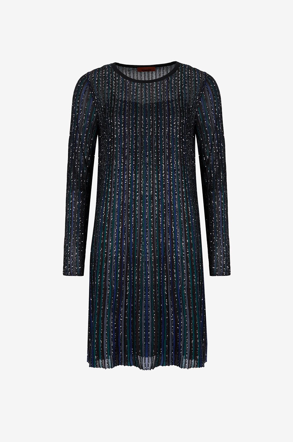Striped knit sequin-adorned mini dress
