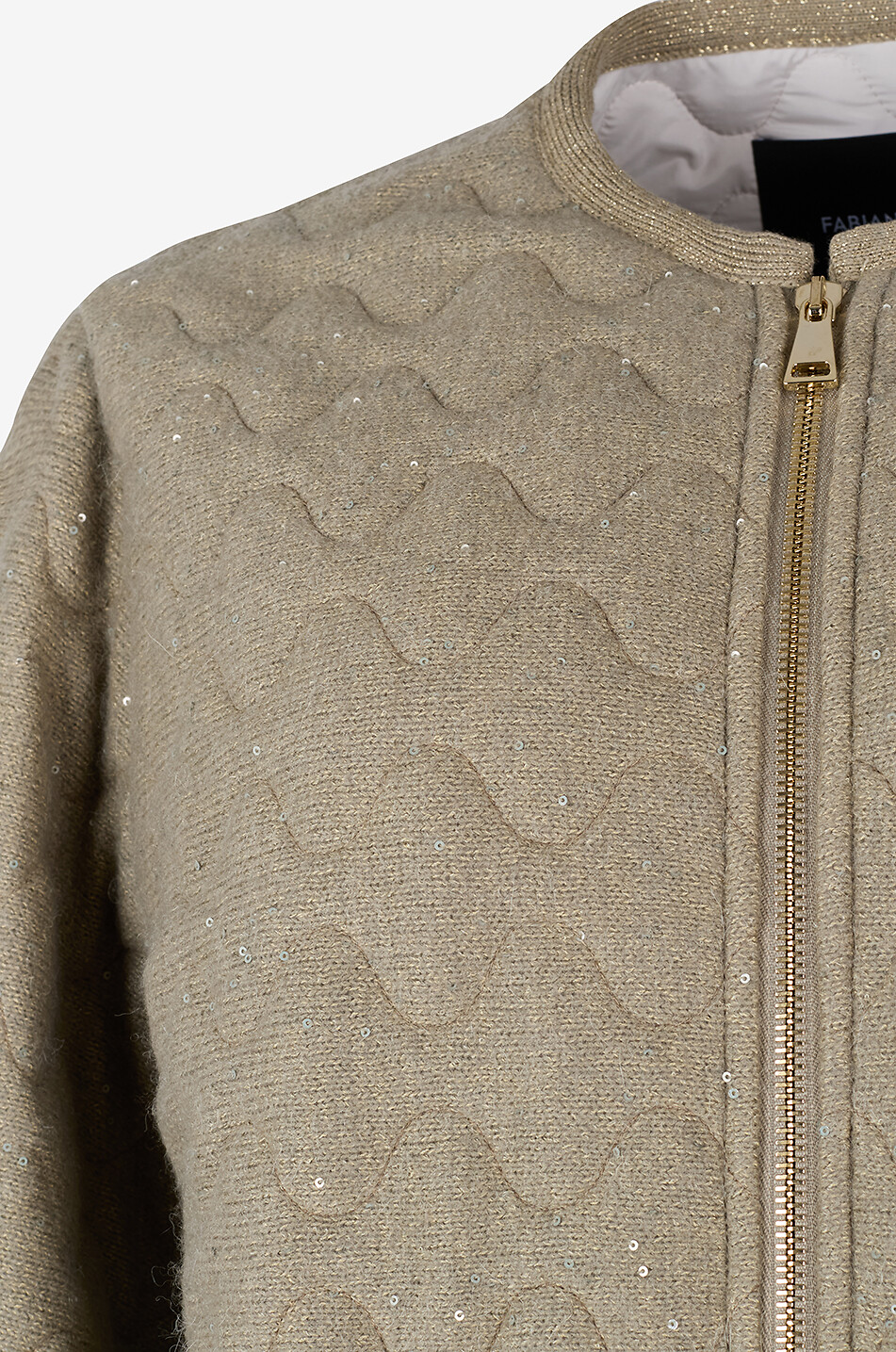 FABIANA FILIPPI Short quilted knit round-collar jacket Women LIGHT KHAKI 3