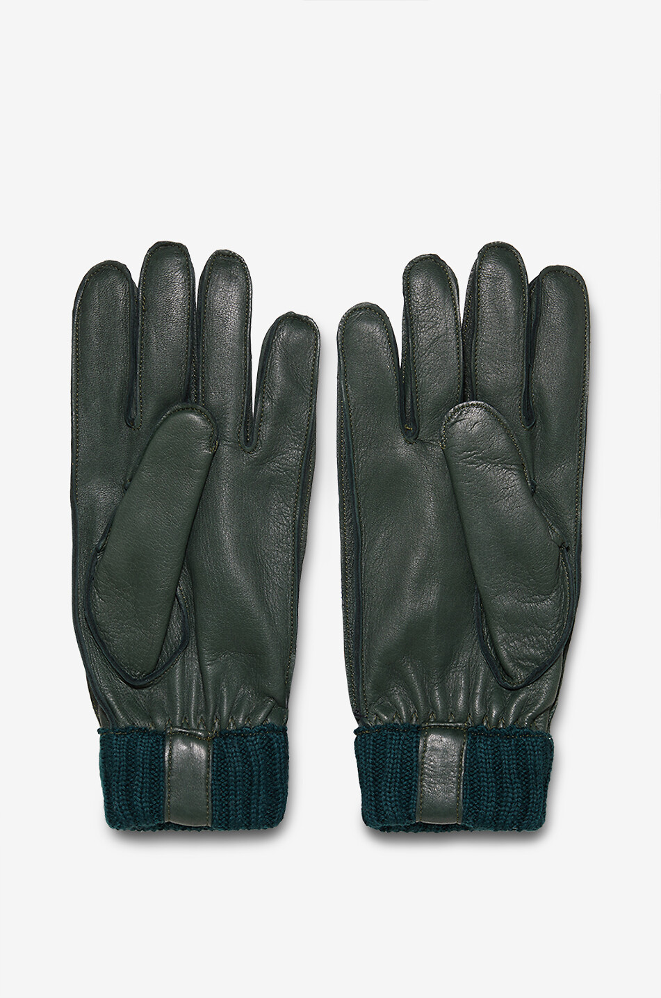 PIERO RESTELLI Leather and knit gloves Men DARK GREEN 2