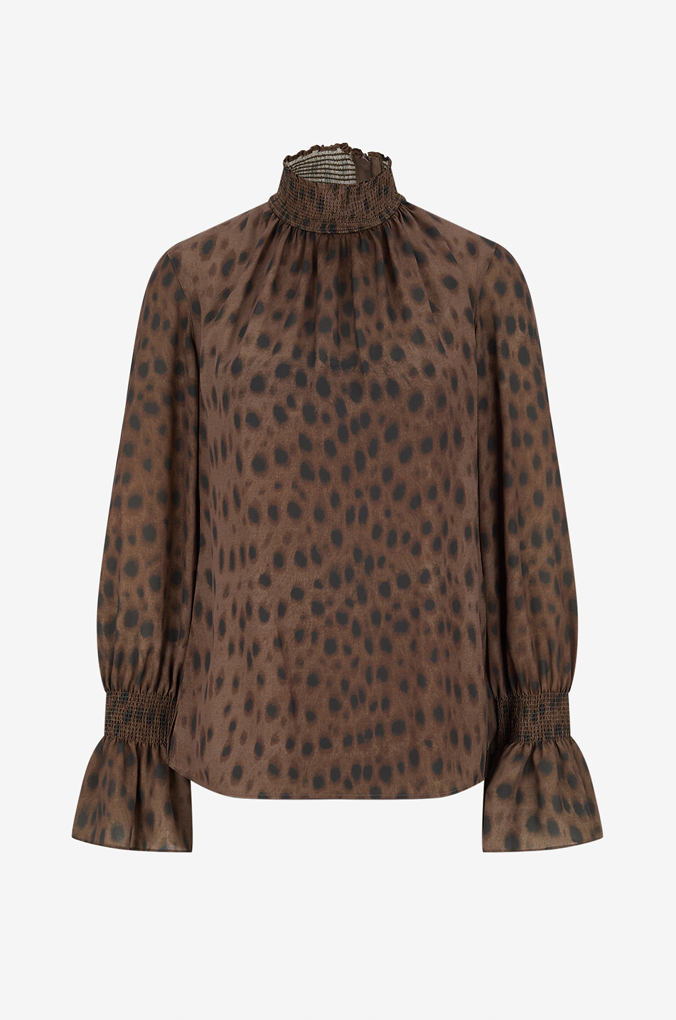 Hochgeschlossene Bluse aus gemustertem Animalprint-Krepp