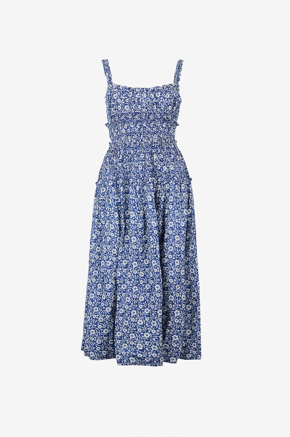 DÔEN Marianne cotton midi dress with ruffle collar Women BLUE 1