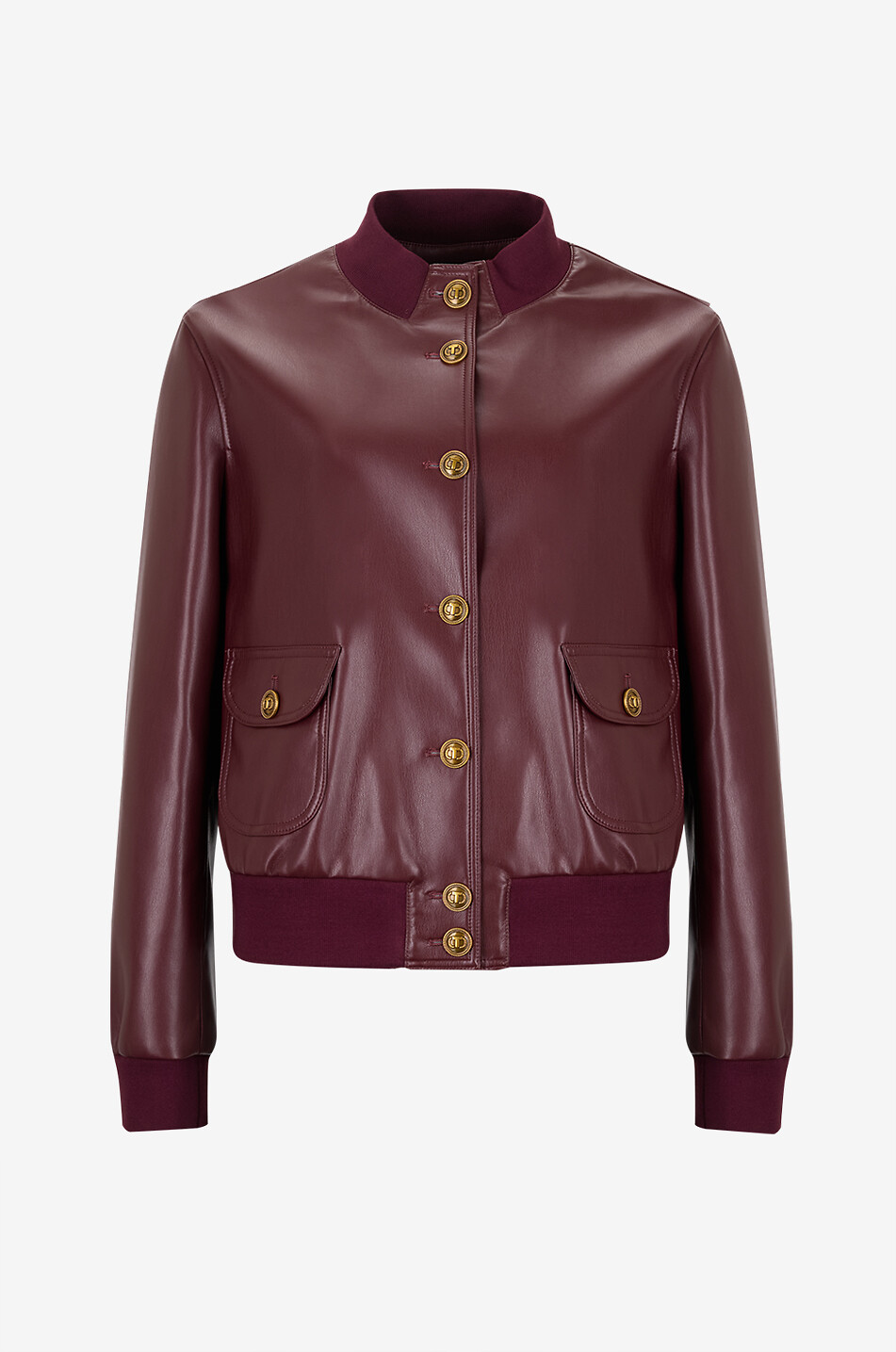 Blouson court en cuir à col montant