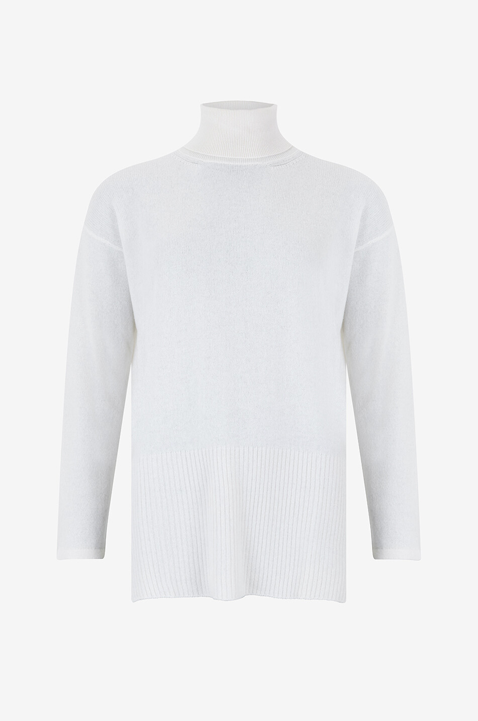 FEDELI Pull à col roulé en maille avec fentes latérales Femme BLANC CASSE 1