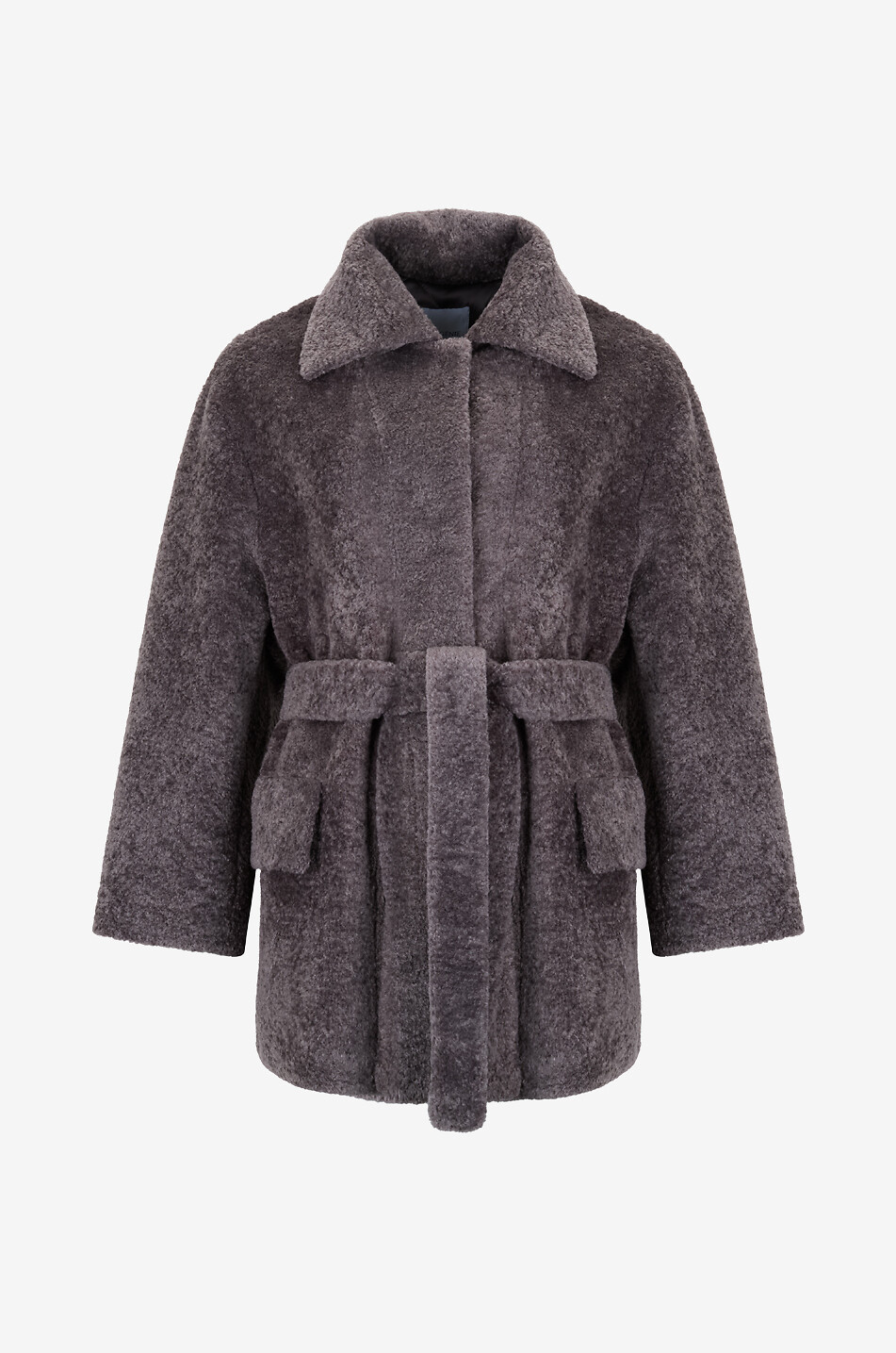 BONGÉNIE Manteau en maille torsadée et fourrure synthétique Femme GRIS FONCÉ 1