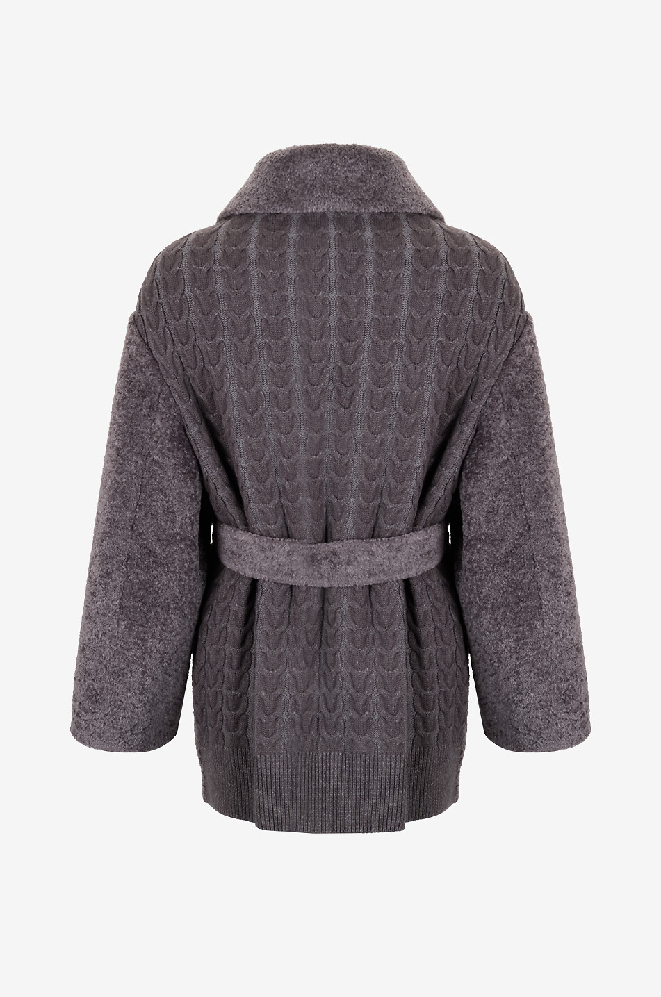 BONGÉNIE Manteau en maille torsadée et fourrure synthétique Femme GRIS FONCÉ 2