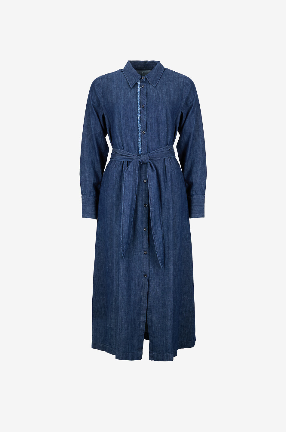 Long denim shirt collar dress