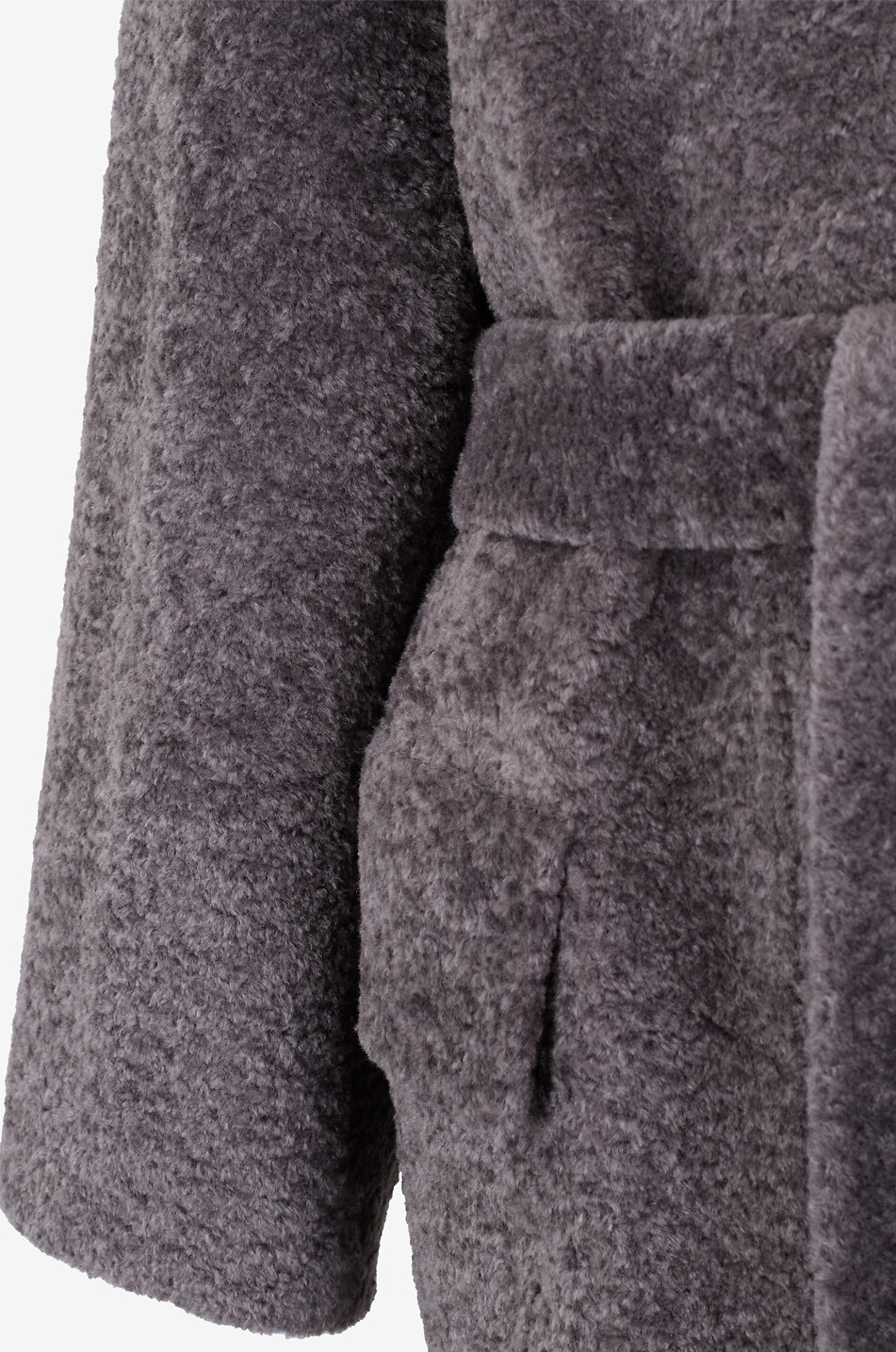 BONGÉNIE Manteau en maille torsadée et fourrure synthétique Femme GRIS FONCÉ 3